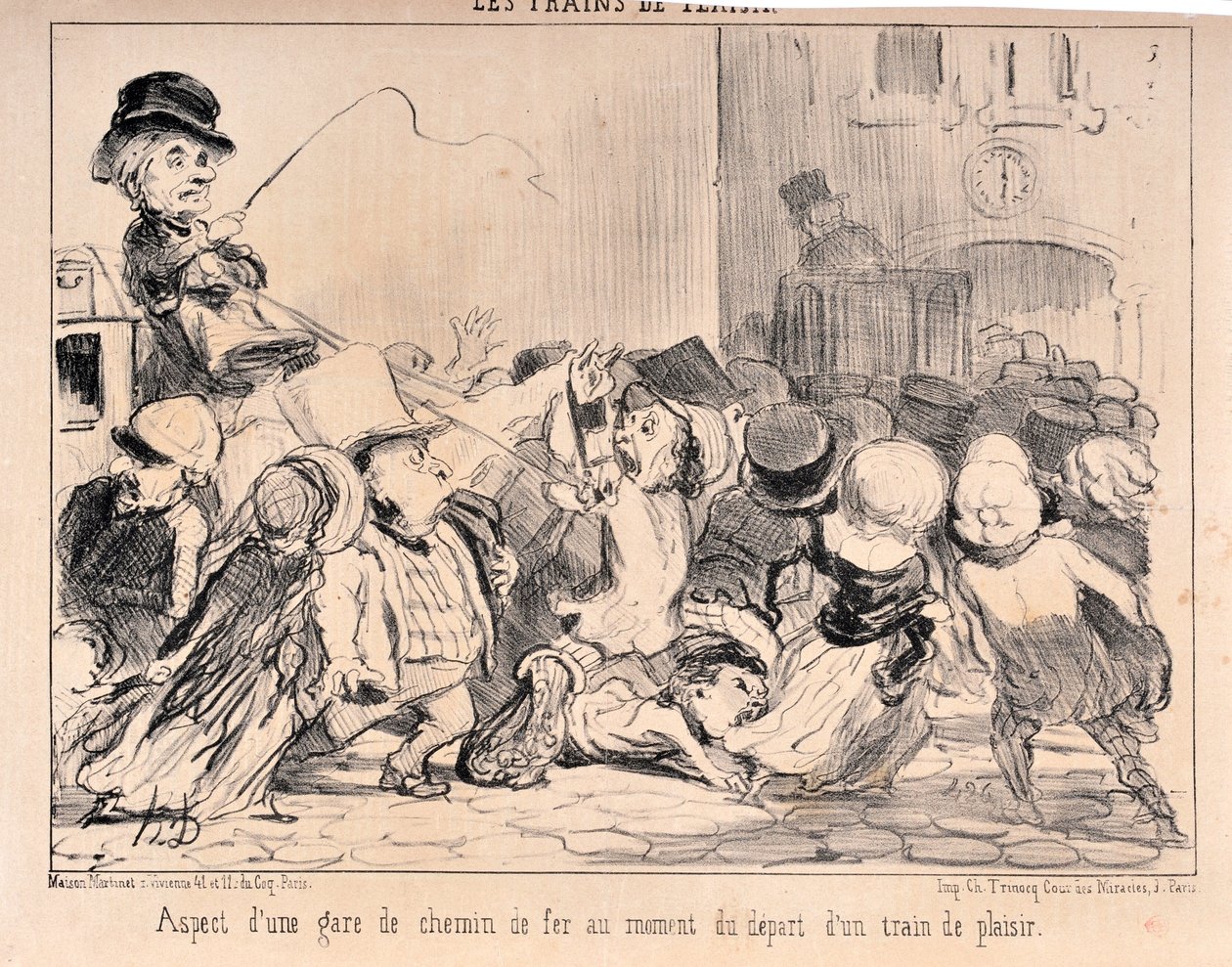 عمل فني من قبل هونور دومير (1808-1879). يعود تاريخ Charivari إلى 1852: Serie LES TRAINS DE PLAISURE ظهور محطة سكة حديد في وقت مغادرة قطار المتعة MUSEE DES BEAUX ARTS - PALAIS LONGCHAMP ، MARSEILLE بواسطة الشرف دومييه