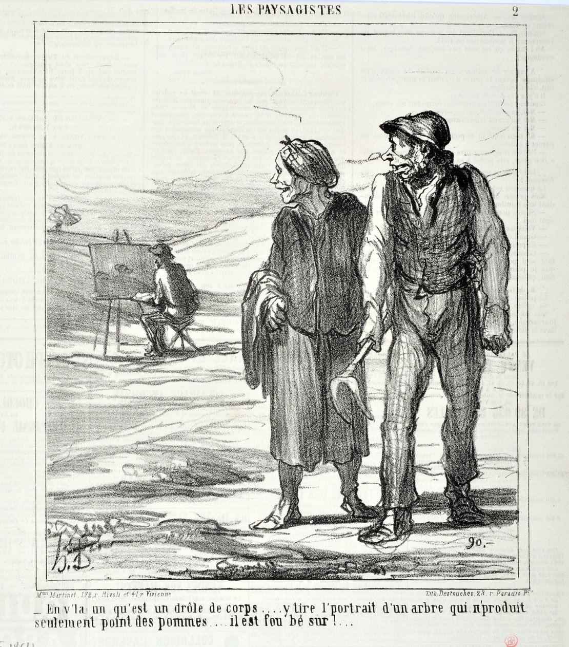 عمل فني من قبل هونور دومير (1808-1879). يعود تاريخ Charivari إلى عام 1864: Serie LES LANDSAGISTS "" - في هذا الجسم المضحك ... يرسم صورة لشجرة لا تنتج التفاح فقط ... إنه مجنون بها! ... "متحف الفنون الجميلة - قصر لونج تشامب ، بواسطة الشرف دومييه