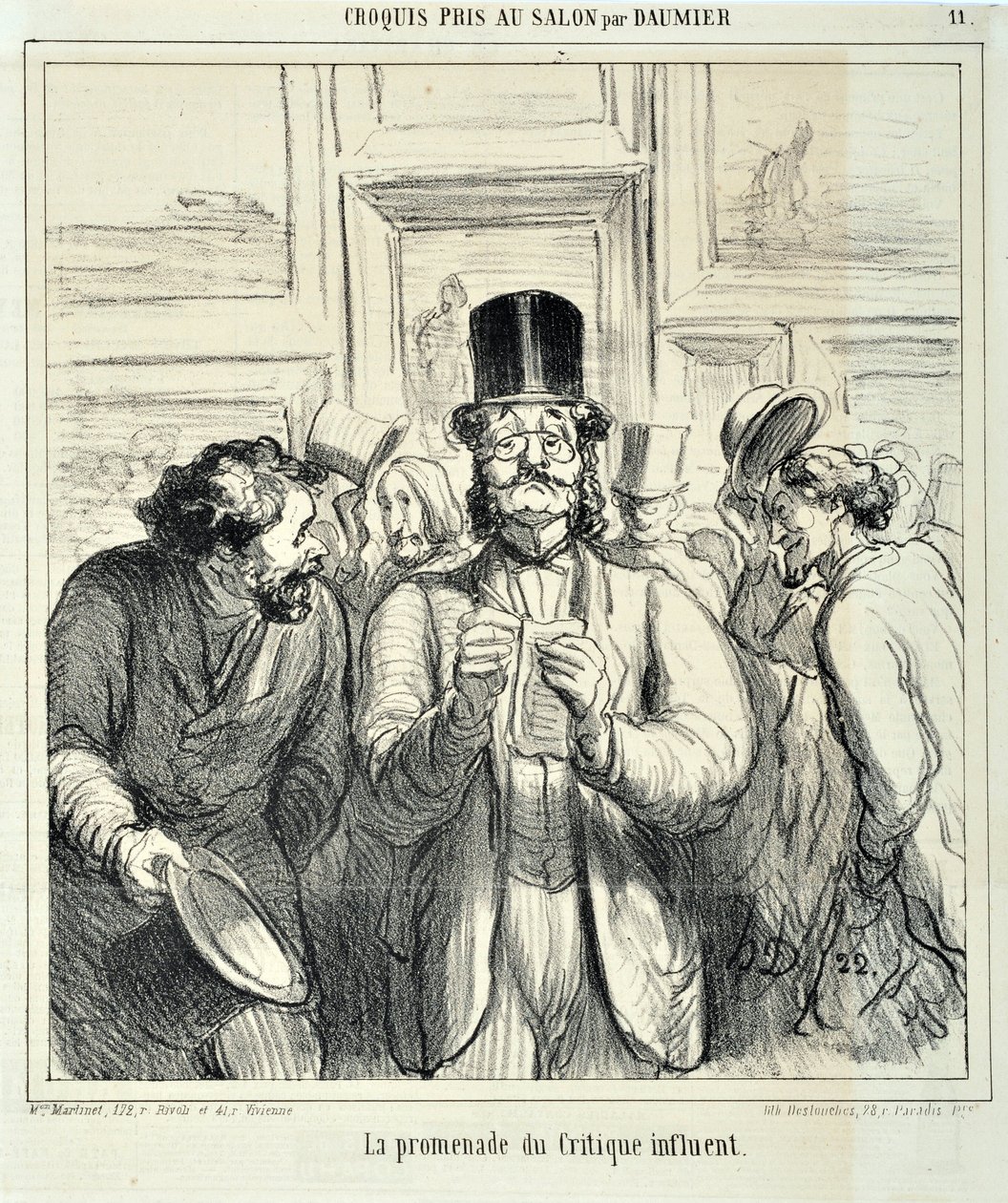 عمل فني من قبل هونور دومير (1808-1879). يعود تاريخ Charivari إلى عام 1865: رسومات Serie Sketches تم التقاطها في Salon La promenade du Critique المؤثرة MUSEE DES BEAUX ARTS - PALAIS LONGCHAMP ، MARSEILLE بواسطة الشرف دومييه