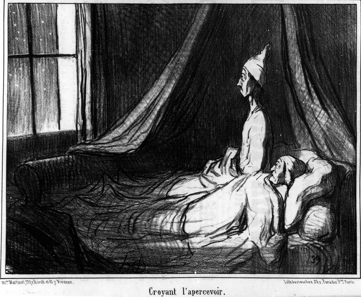 الاعتقاد برؤيته ، رسم كاريكاتوري من قبل Honore Daumier (1808-1879). "" Charivari "" بواسطة الشرف دومييه