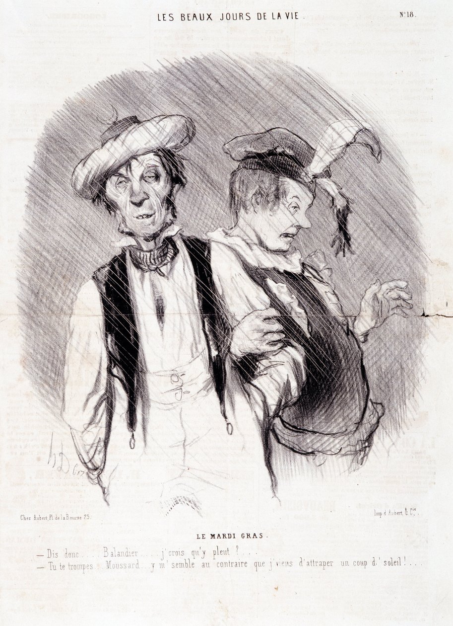 كارتون عن اثنين من مدمني الكحول: Serie "" Les Beaux Days de la Vie "": "" Le Mardi Gras ... "". نقش هونور داوميير (1808-1879). مقتطف من جريدة "Le Charivari" في 9 آب بواسطة الشرف دومييه