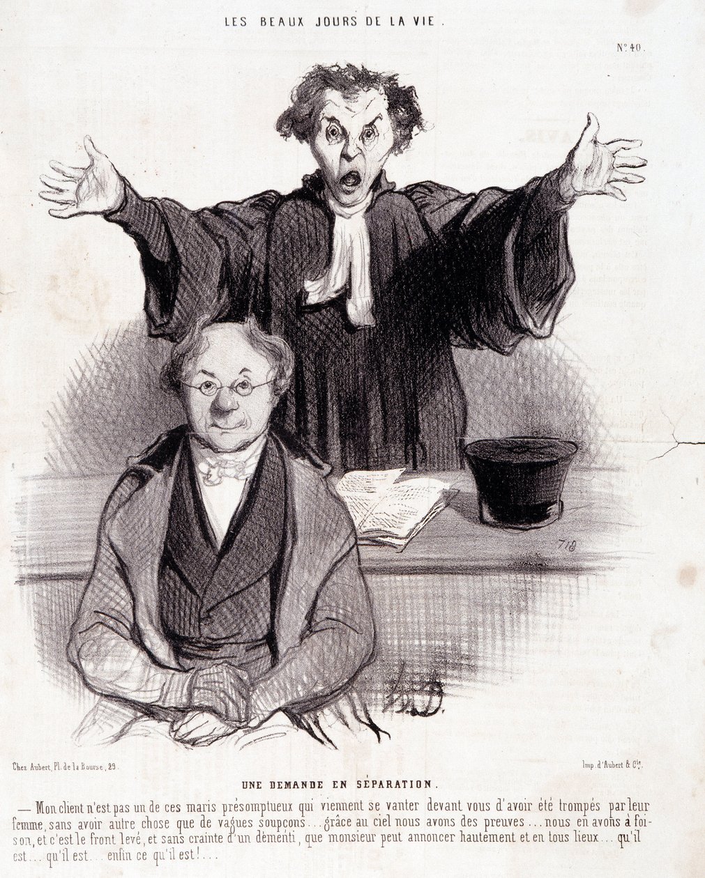 كارتون عن الطلاق: مسلسل "أيام الحياة الجميلة": "" طلب الفراق ... ". نقش هونور داوميير (1808-1879). مقتطف من جريدة "Le Charivari" 29 يناير بواسطة الشرف دومييه