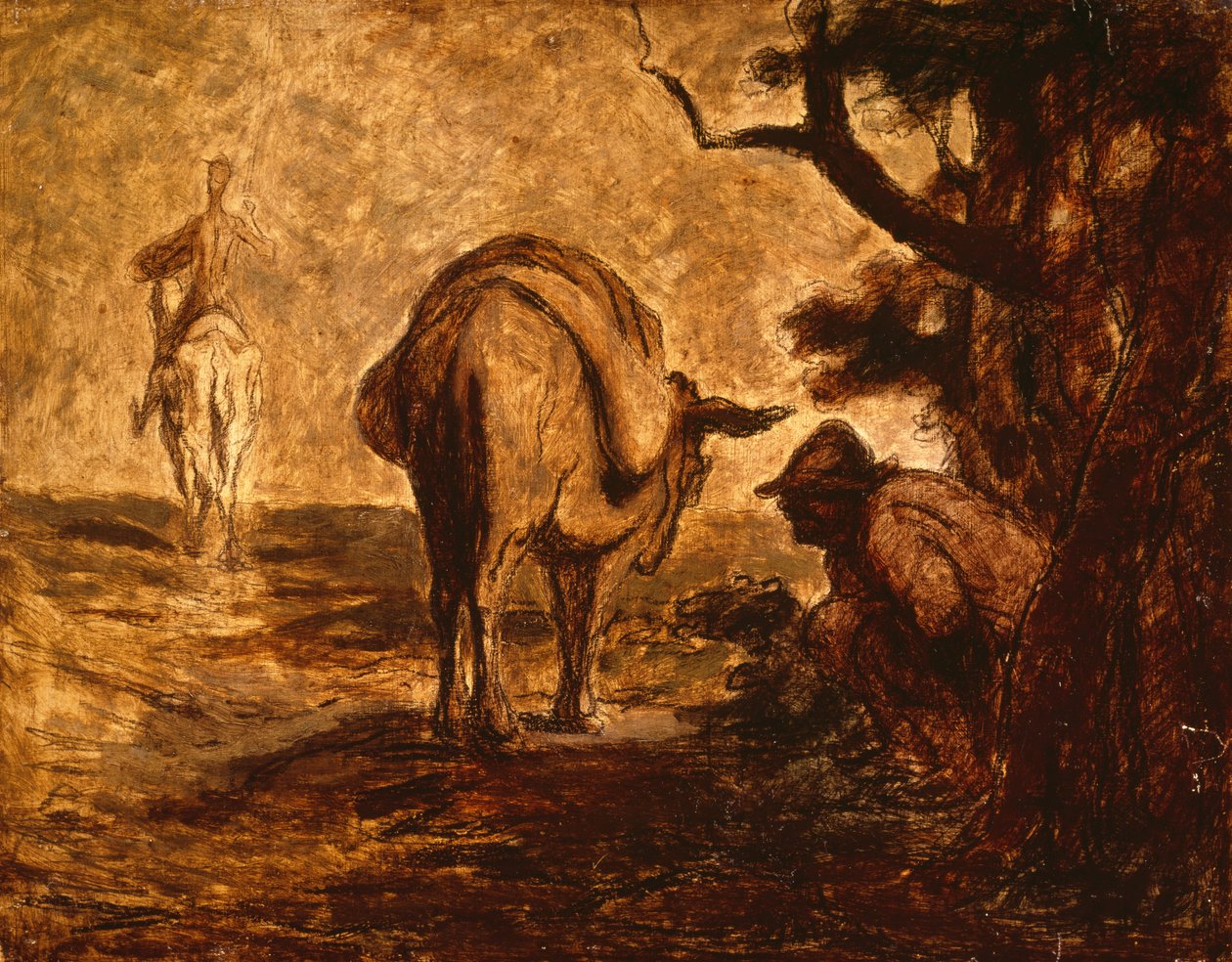 دون كيشوت وسانشو بانزا يريح نفسه ، ج. 1855 بواسطة الشرف دومييه