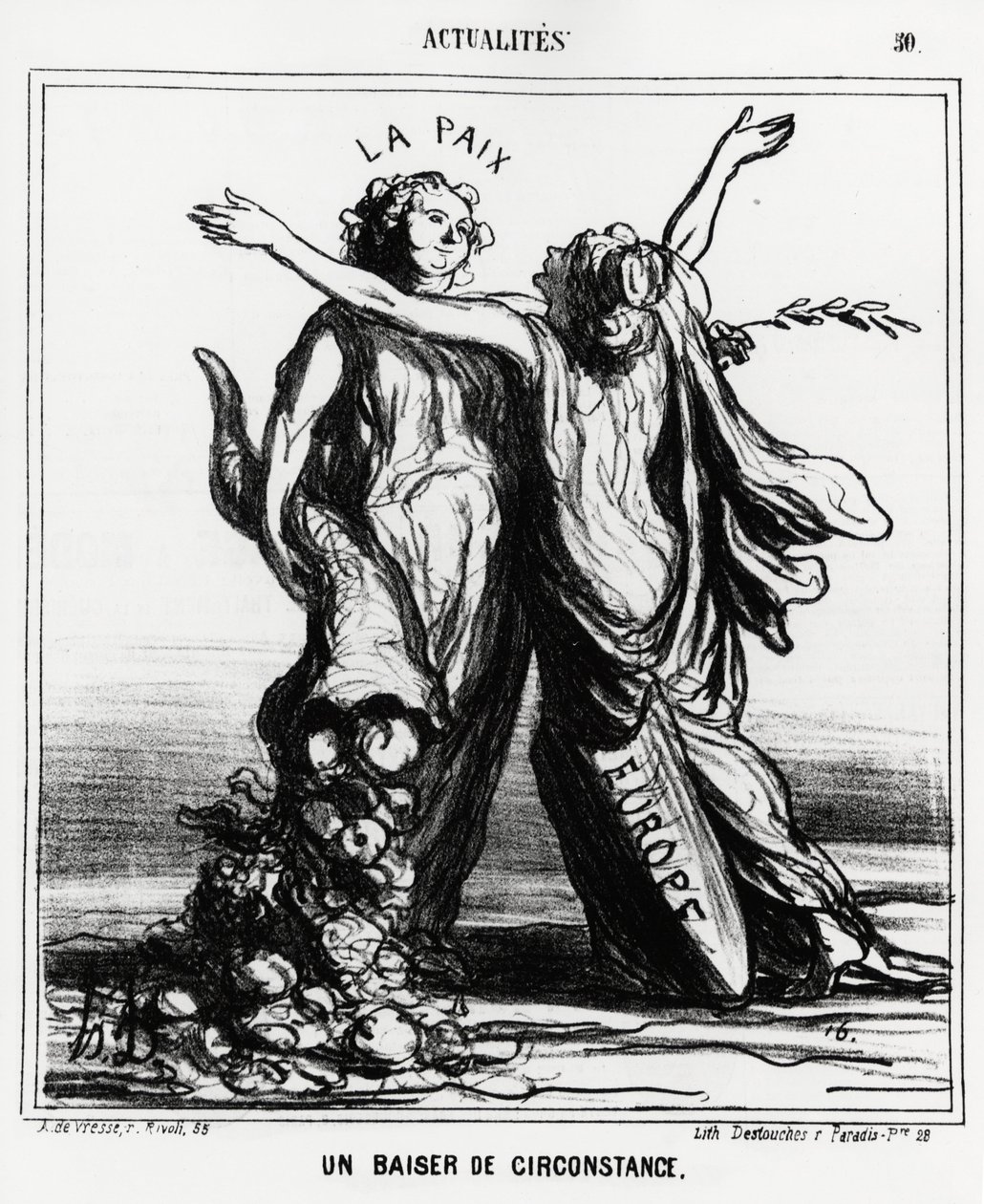 أوروبا والسلام: قبلة خاصة. توضيح d'Honore Daumier (1808-1879) ، نُشر في الأخبار ، "Charivari" ، بتاريخ 1 أبريل بواسطة الشرف دومييه