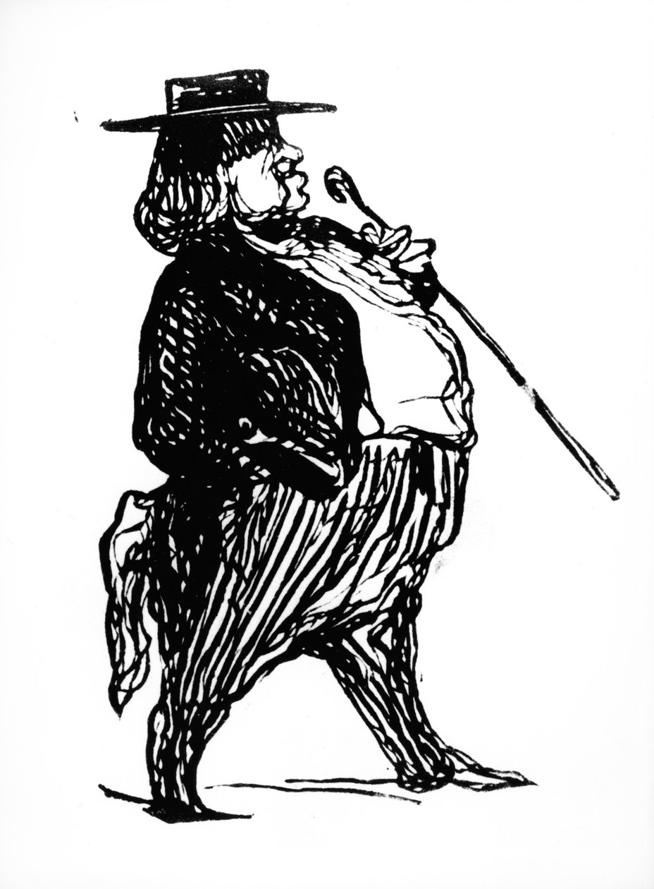 Honore de Balzac (1799-1850) بعصا ، ربما تم رسمها لكتاب "فسيولوجي دو رينييه" ، c.1841 (حبر على ورق) بواسطة الشرف دومييه