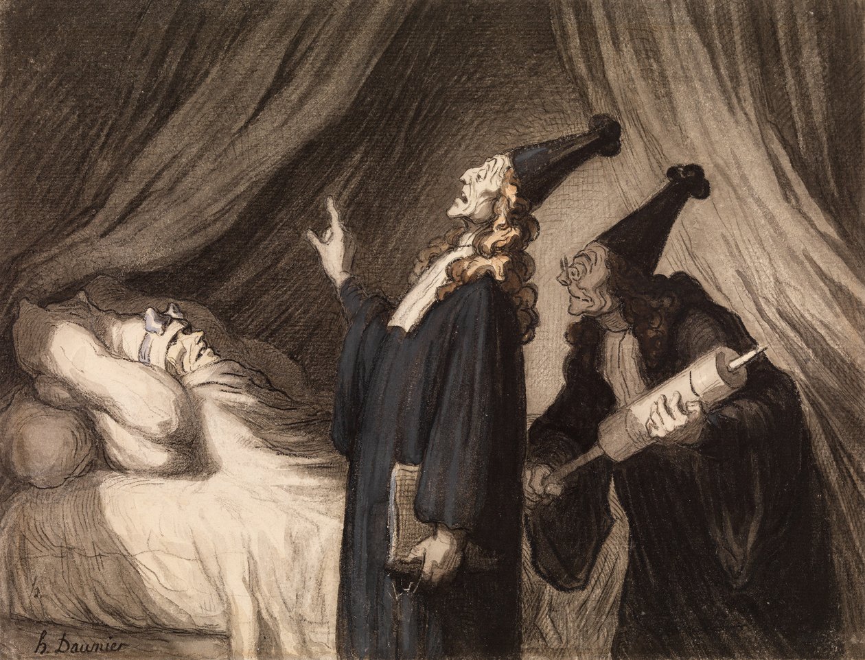Le Malade Imaginaire، c.1850 (طباشير أسود ومرحاض على ورق) بواسطة الشرف دومييه