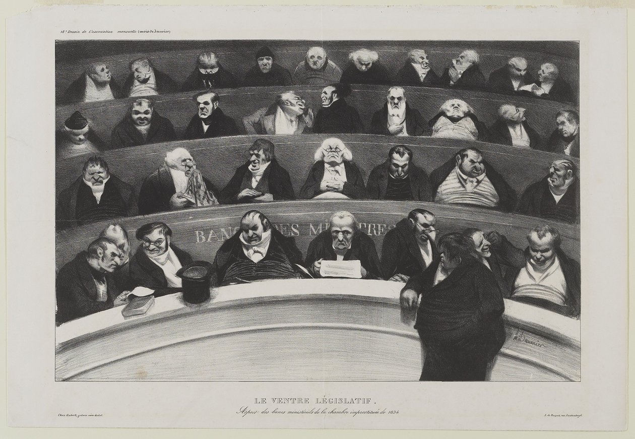 Le Ventre Législatif: جانب من مقاعد ministériels de la chambre Improstitée de 1834 ، أو The Legislative Belly: منظر للمقاعد الوزارية في غرفة الدعارة لعام 1834 بواسطة الشرف دومييه