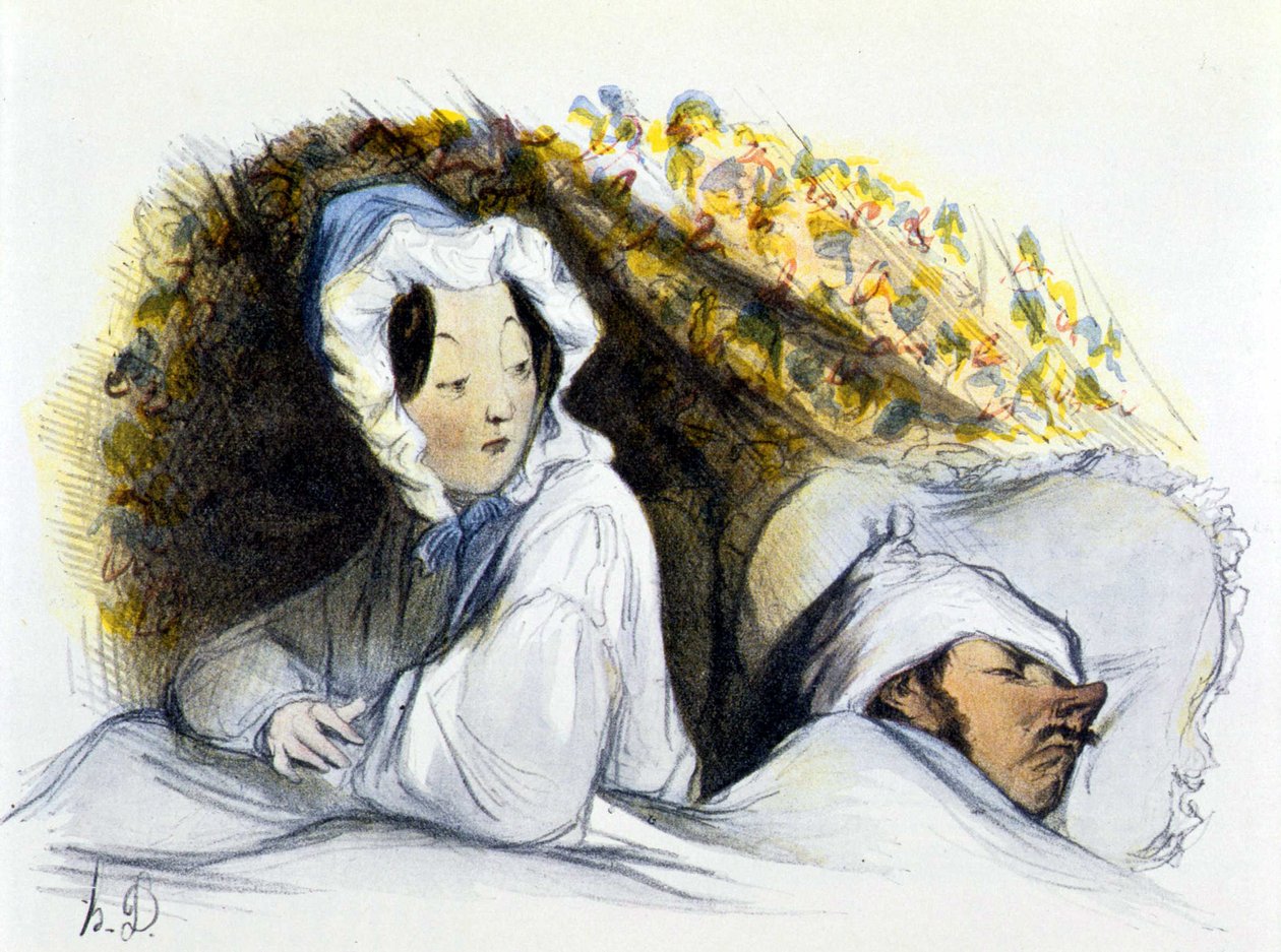 رجل وامرأة في السرير: "" نائمة شقية! اذهب ... "" ، "" تاريخ الفن المثيرة "" إدوارد فوكس ، برلين بواسطة الشرف دومييه