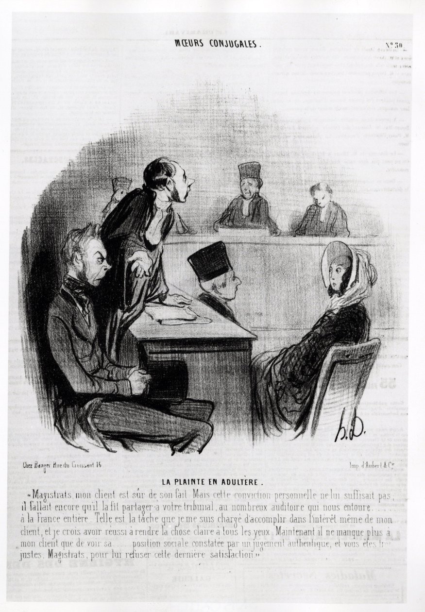 الزواج: شكوى من الزنا. إيضاح هونور دومير (1808-1879) ، نُشر في الأخبار في "" Charivari "، بتاريخ 20 نوفمبر 1840. بواسطة الشرف دومييه