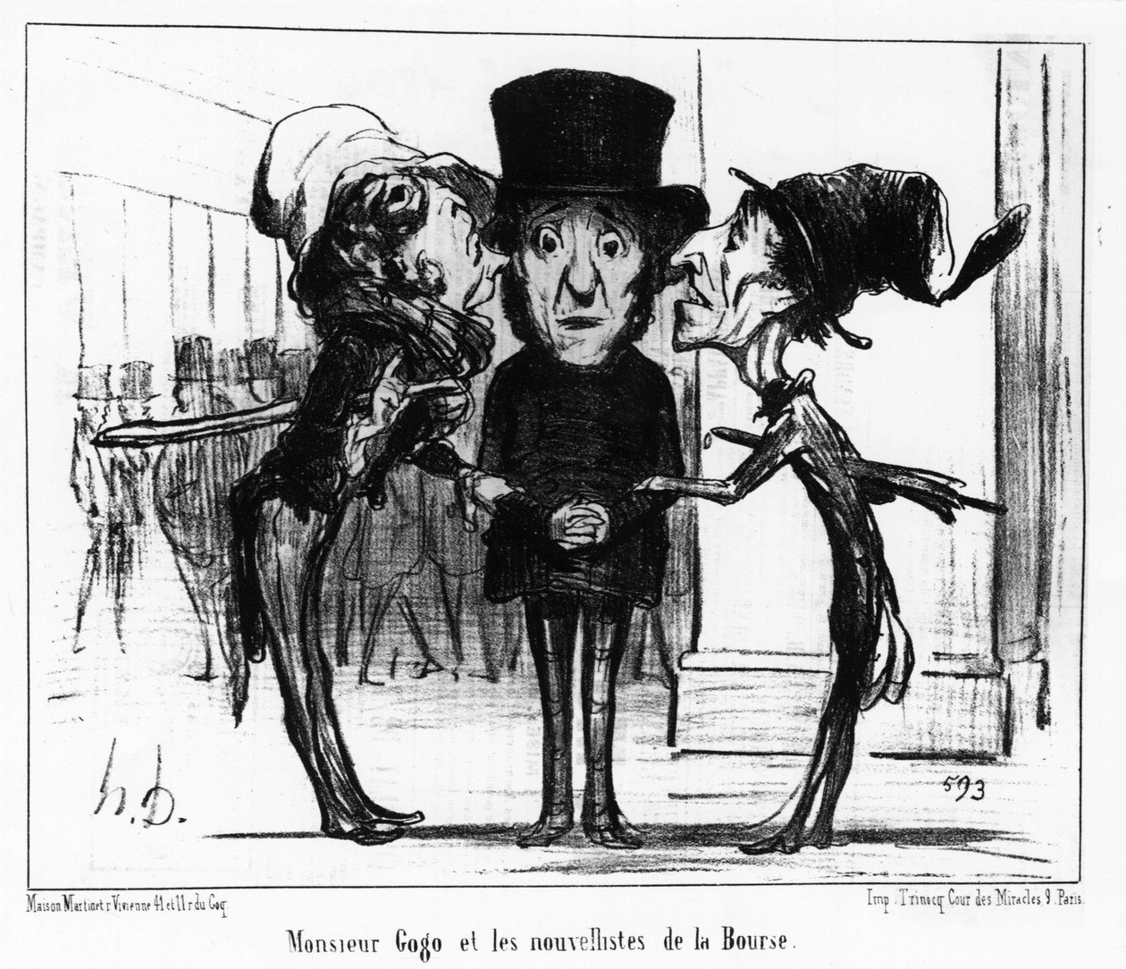 Monsieur Gogo وقوائم أخبار البورصة: سلسلة من الرسوم الكاريكاتورية مأخوذة من "" News ، في البورصة و gogo بواسطة Honore Daumier (1808-1879). "Charivari" بواسطة الشرف دومييه
