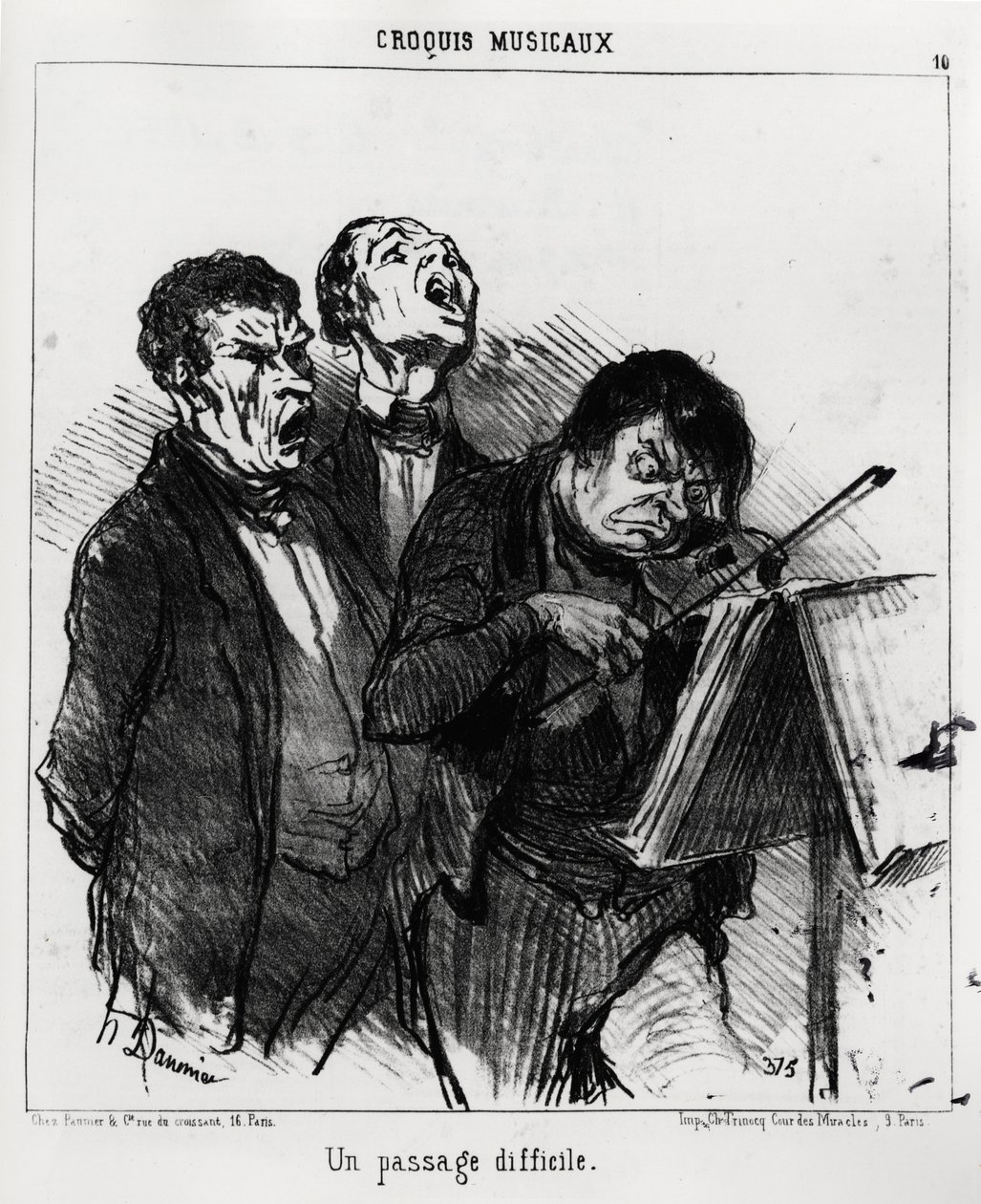 اسكتشات موسيقية: ممر صعب. إيضاح هونور دومير (1808-1879) ، نُشر في الأخبار في "" Charivari "، بتاريخ ٥ مارس ١٨٥٢. بواسطة الشرف دومييه