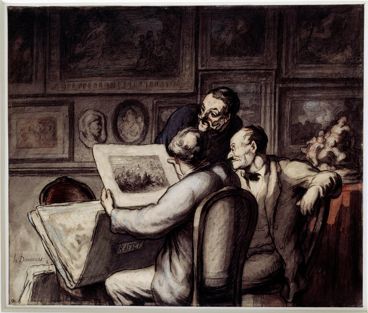 عشاق الطباعة. ألوان مائية وغواش وقلم رصاص أسود وقلم وحبر صيني من هونور دوميير (1808-1879). شمس. 0،26 × 0،31 متحف دورسيه ، باريس بواسطة الشرف دومييه
