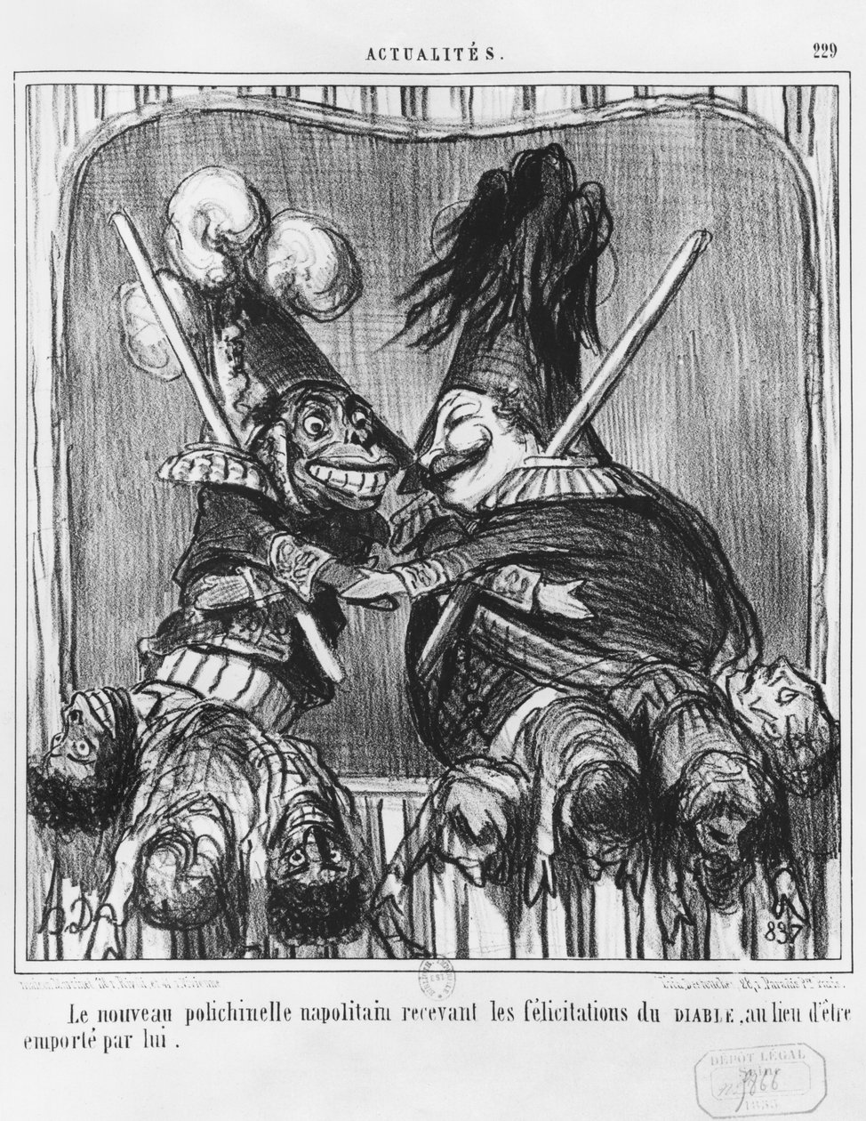مسلسل "Actualites" ، النابولي الجديد Buffoon ، اللوحة 229 ، رسم توضيحي من "Le Charivari" ، 19 أكتوبر 1855 بواسطة الشرف دومييه
