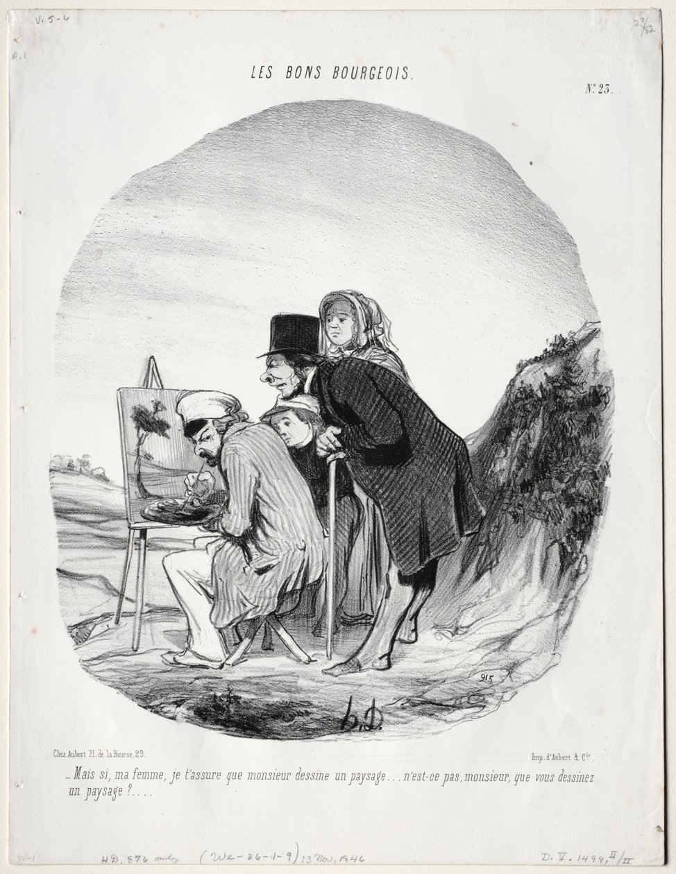 The Good Bourgeois، Plate 23: "لكن نعم ، يا عزيزتي ، أؤكد لك أن هذا الرجل المحترم يرسم منظرًا طبيعيًا ... أليس كذلك يا سيدي ، أنك ترسم منظرًا طبيعيًا؟" (Les bons bourgeios، Planche 23: Mais si، ma femme ... monsieur dessine un paysage ..) بواسطة الشرف دومييه