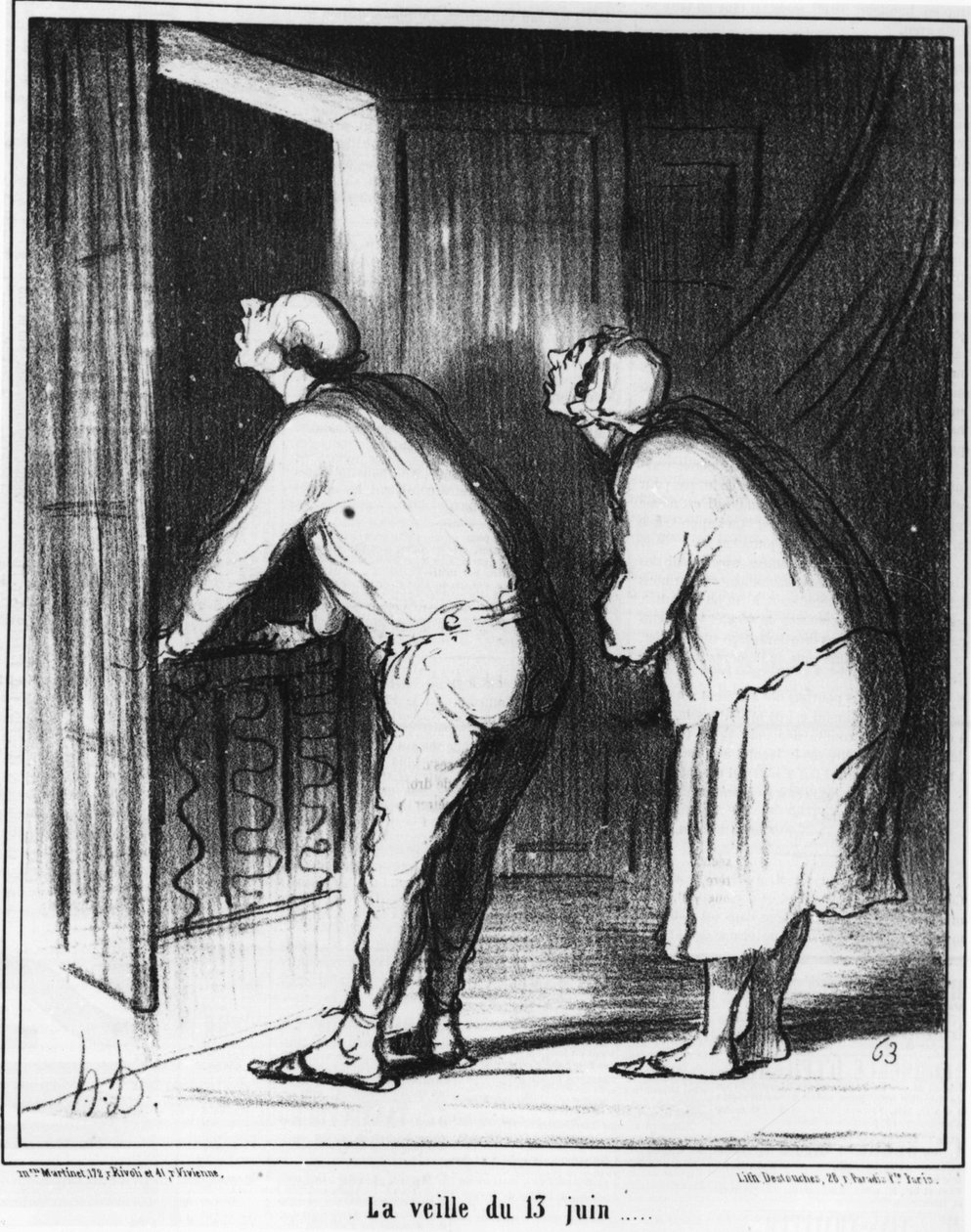 عشية يوم 13 يونيو ... رسم كاريكاتوري من قبل Honore Daumier (1808-1879). "Charivari" بواسطة الشرف دومييه