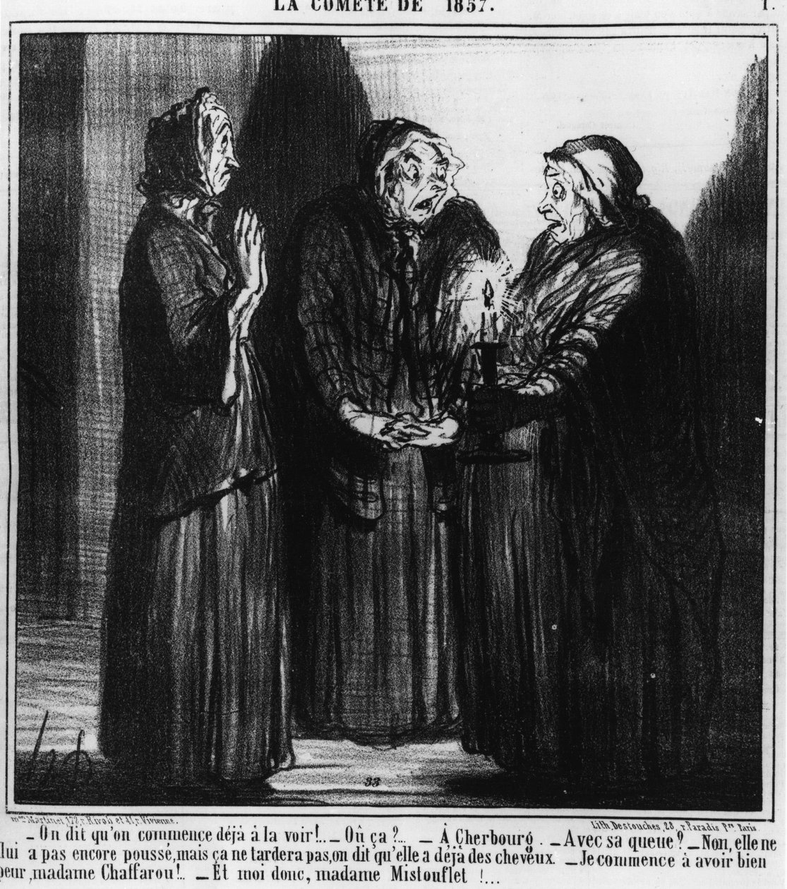 يقولون أننا بدأنا بالفعل في رؤيتها! ... - أو هذا؟ -في شيربورج. - بذيله؟ - لا ، هي لم تكبر بعد ، لكنها لن تطول ، يقولون إنها لديها شعر بالفعل. - بدأت أشعر بالخوف ، سيدة شافارو! "وهكذا أنا ، سيدتي مستوفليت!" ، جمل بواسطة الشرف دومييه