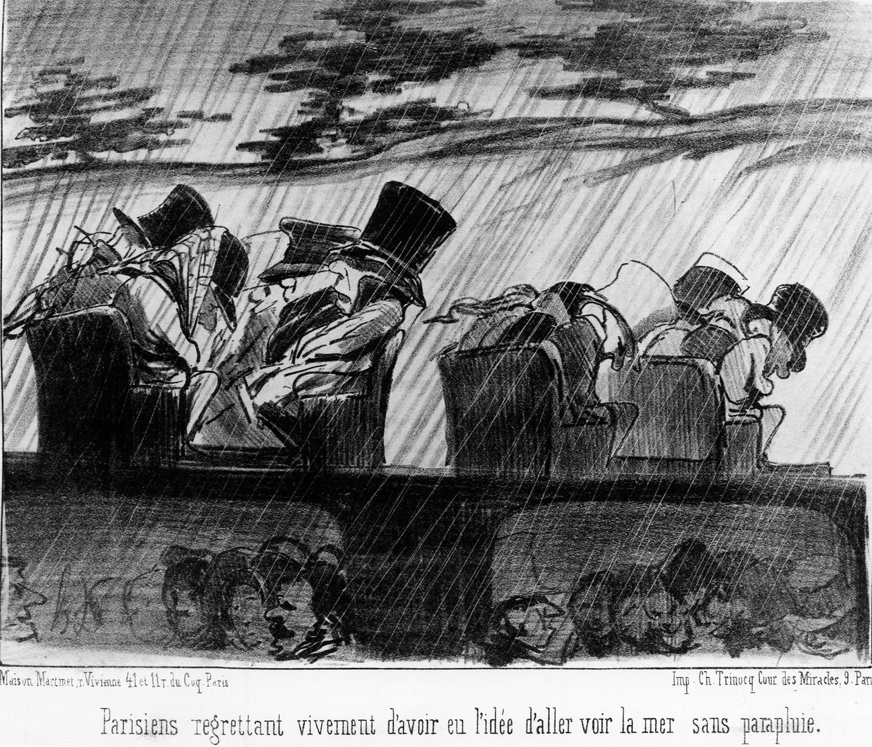 قطارات المتعة: مسافرون تحت المطر - بقلم دومير ، في "شريفاري" بتاريخ 28/8/1852. بواسطة الشرف دومييه