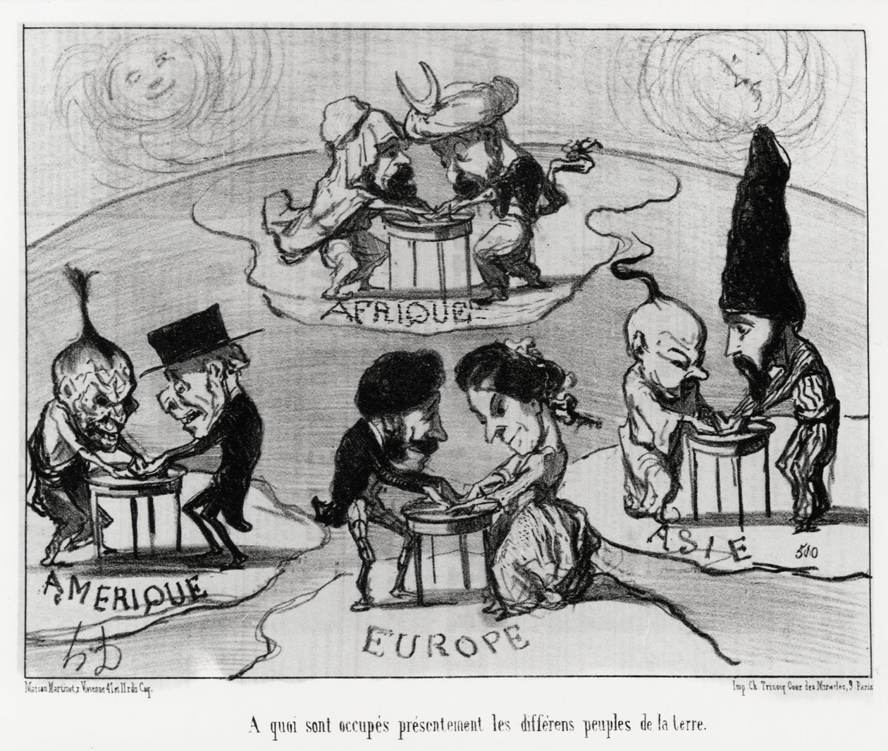 طاولات الدوران (فلومانيا): ما تشغله حاليًا شعوب الأرض المختلفة. توضيح d'Honore Daumier (1808-1879) ، نُشر في الأخبار ، "Charivari" ، بتاريخ 22 يونيو بواسطة الشرف دومييه