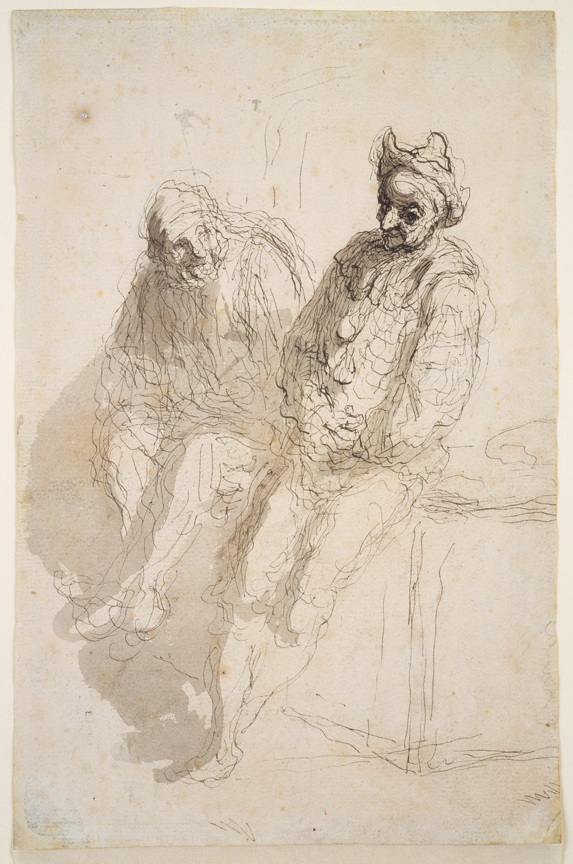 اثنين من Saltimbanques، 1865-1873 (حبر أسود رمادي، طلاء رمادي على الورق) بواسطة الشرف دومييه
