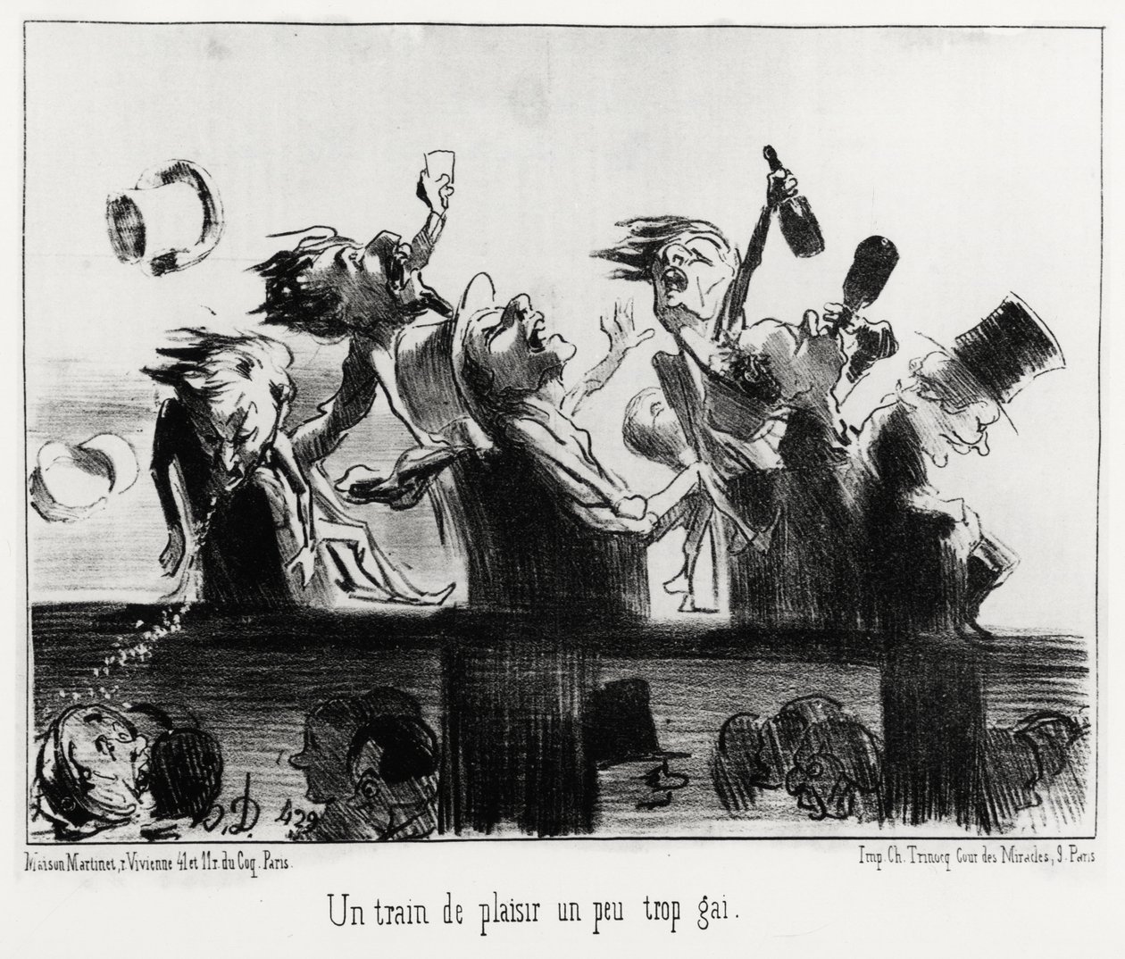 قطار ممتع قليل الشذوذ ، في سلسلة Les Chemins de fer ، رسم إيضاحي من قبل Honore Daumier (1808-1879) ، نُشر في "Charivari" ، بتاريخ 20 أغسطس 1852. بواسطة الشرف دومييه