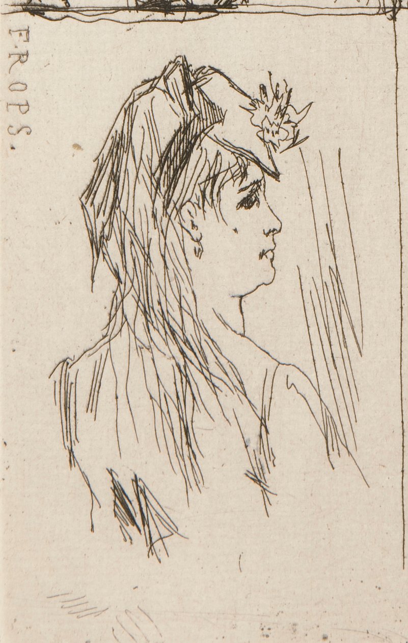 أ. رأس رجل عجوز بواسطة Daumier (أعلى اليسار) ؛ ب. Chez Charles Beriot بواسطة Taiee (أعلى الوسط) ؛ ج. رأس امرأة شابة بواسطة روبس (أعلى اليمين) ؛ د. منظر طبيعي للنهر بواسطة Harpignies (أسفل الوسط) ؛ ه. لمحة عن امرأة شابة بواسطة الشرف دومييه