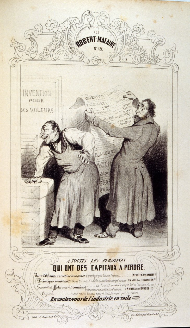رسوم توضيحية حول الأفكار والأساطير Philipon تحت عنوان Les Cent و Robert Macaire بواسطة الشرف دومييه