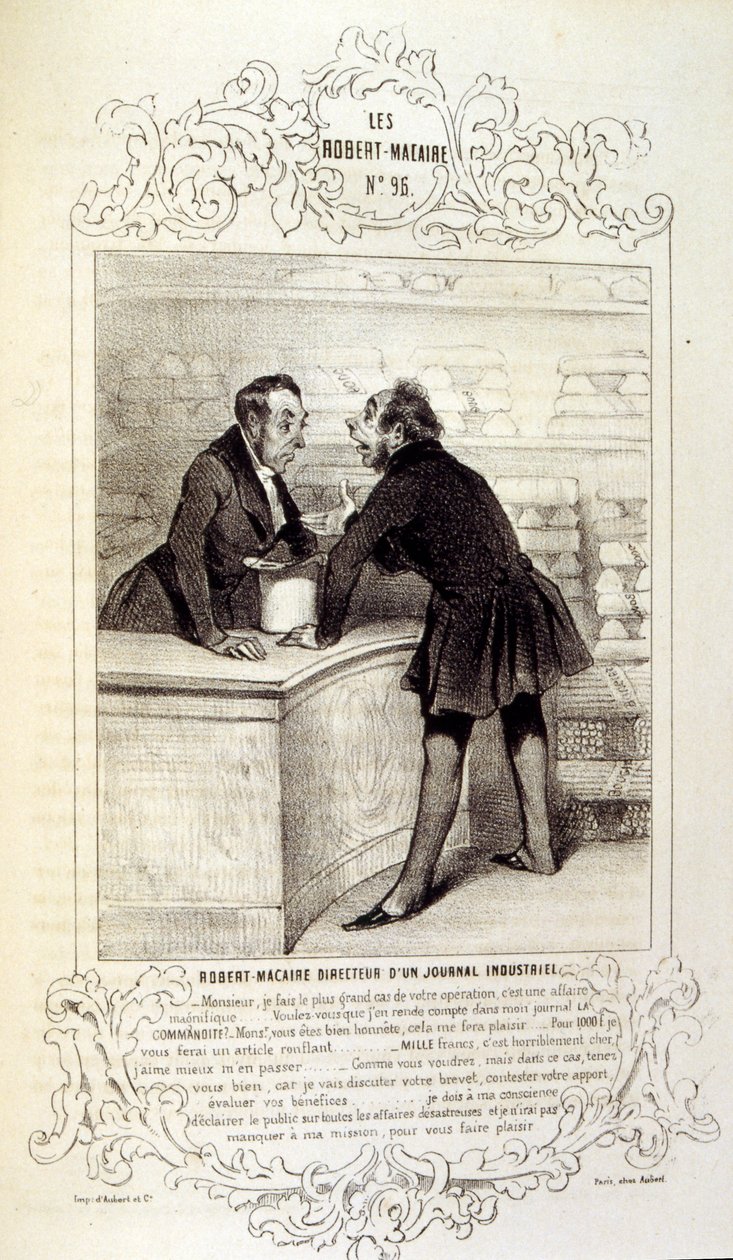 رسوم توضيحية حول الأفكار والأساطير Philipon تحت عنوان Les Cent و Robert Macaire بواسطة الشرف دومييه