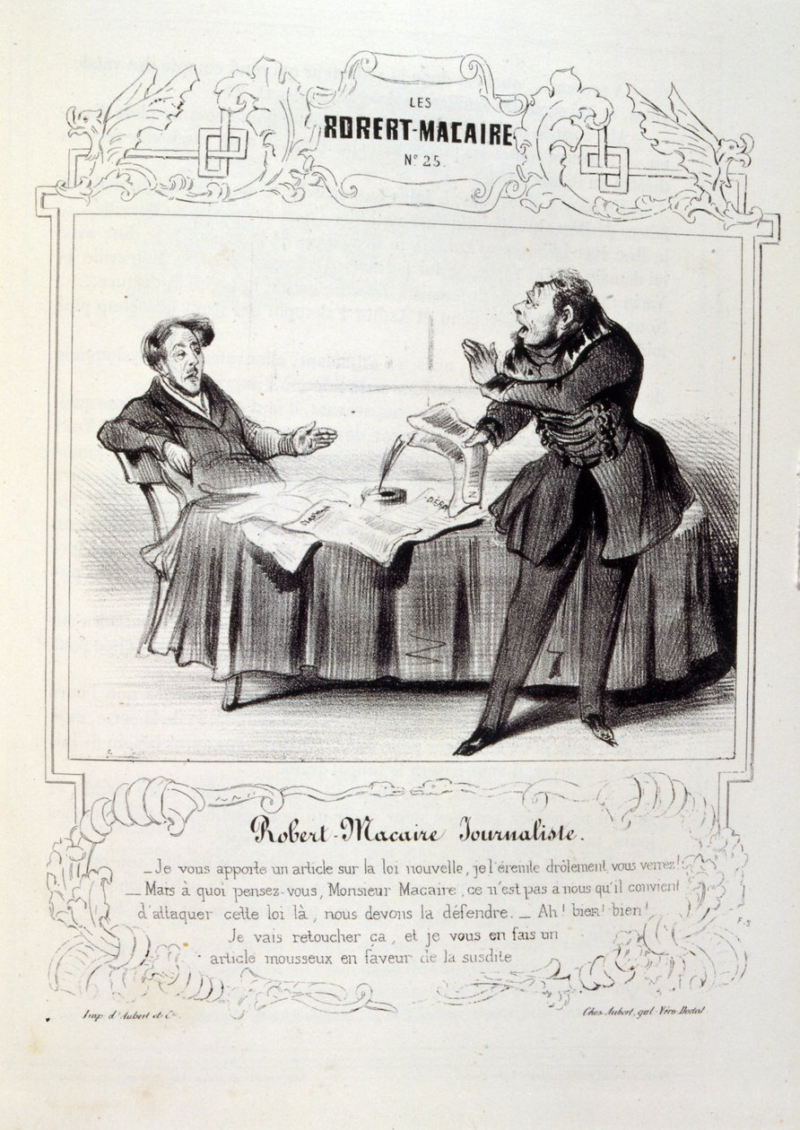 رسوم توضيحية حول الأفكار والأساطير Philipon تحت عنوان Les Cent و Robert Macaire بواسطة الشرف دومييه