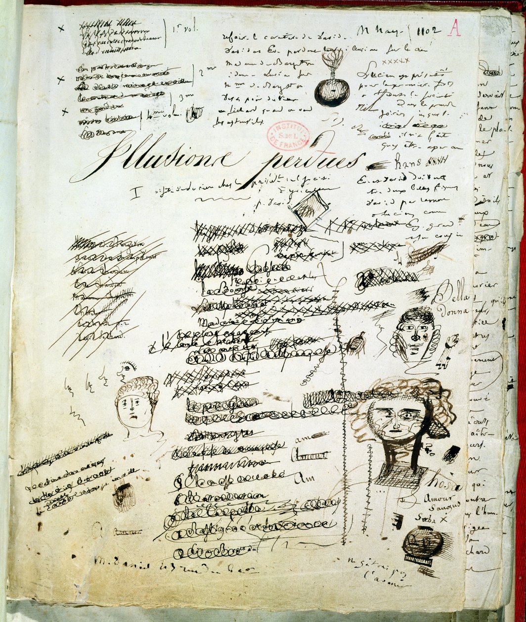 صفحة عنوان "Les Illusions Perdues" مع شروح للمؤلف ، ج بواسطة Honore de Balzac