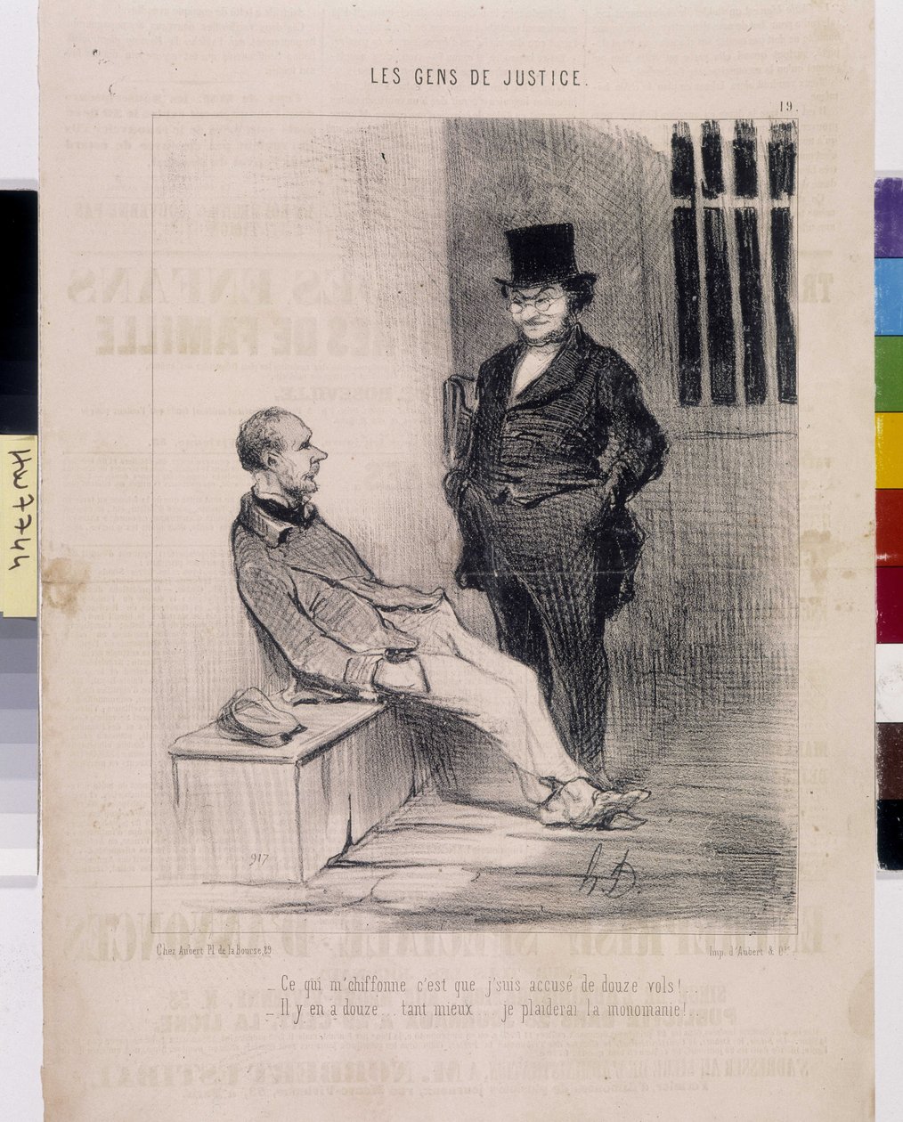 عمل فني من قبل هونور دومير (1808-1879). يعود تاريخ Charivari إلى عام 1845: Serie LES PEANS DE JUSTICE. "" ما يزعجني هو أنني متهم بارتكاب 12 عملية سطو! - هناك اثنا عشر ... أفضل بكثير ... سأدافع عن monomania "" "مقتطف من صحيفة Le&quo بواسطة الشرف دومييه
