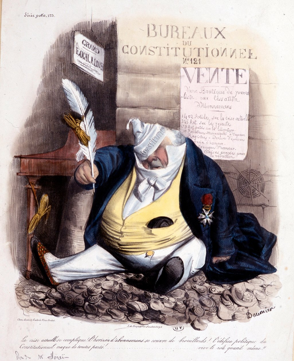 رسم كاريكاتوري لدومييه عن الدكتور لويس ديزاير فيرون وصحيفة "Le Constitutionnel" ، ndc 1840. بواسطة الشرف دومييه