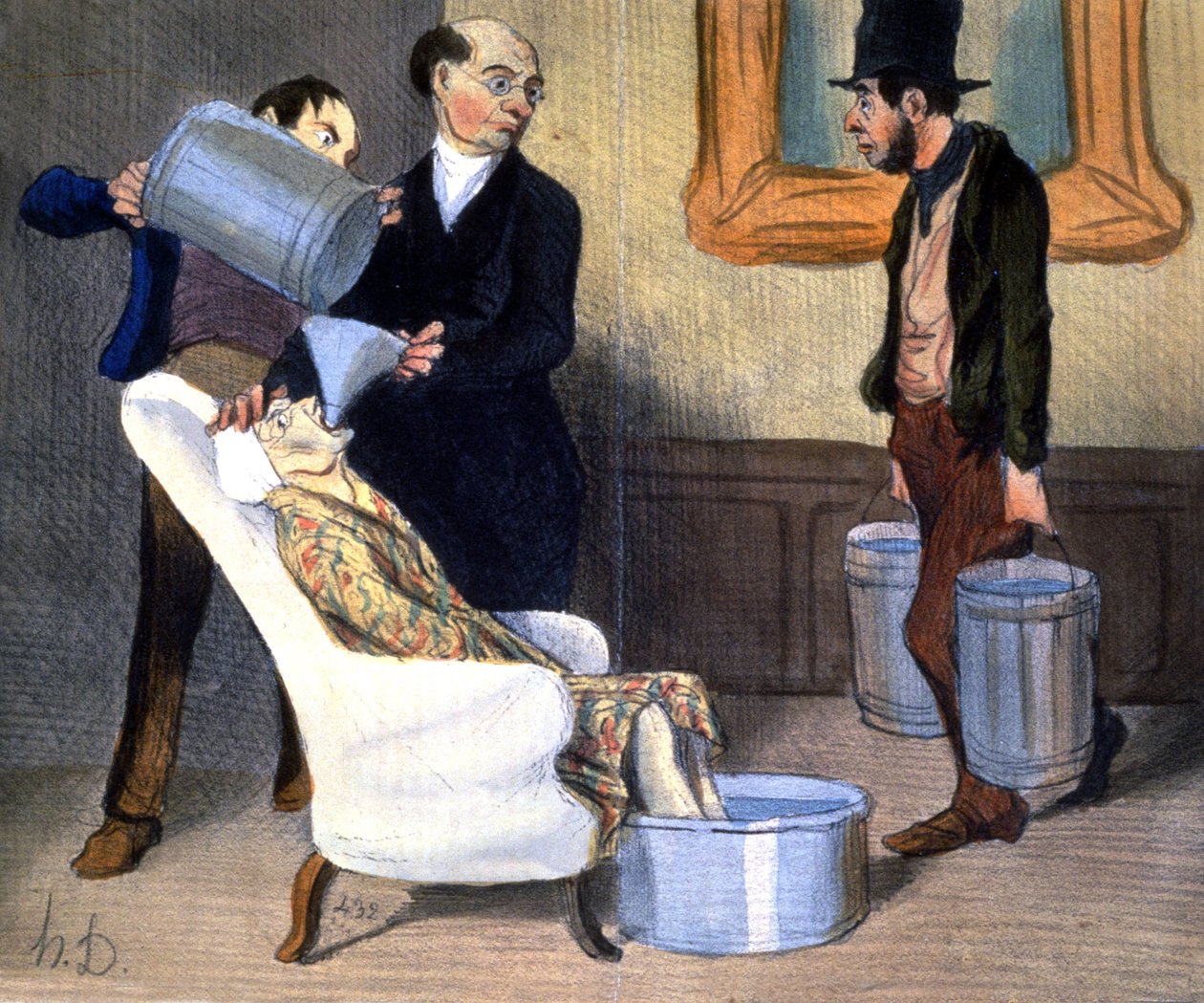 العلاج المائي ، الانتعاش عن طريق امتصاص الماء ، حوالي عام 1850 (رسم توضيحي) بواسطة الشرف دومييه