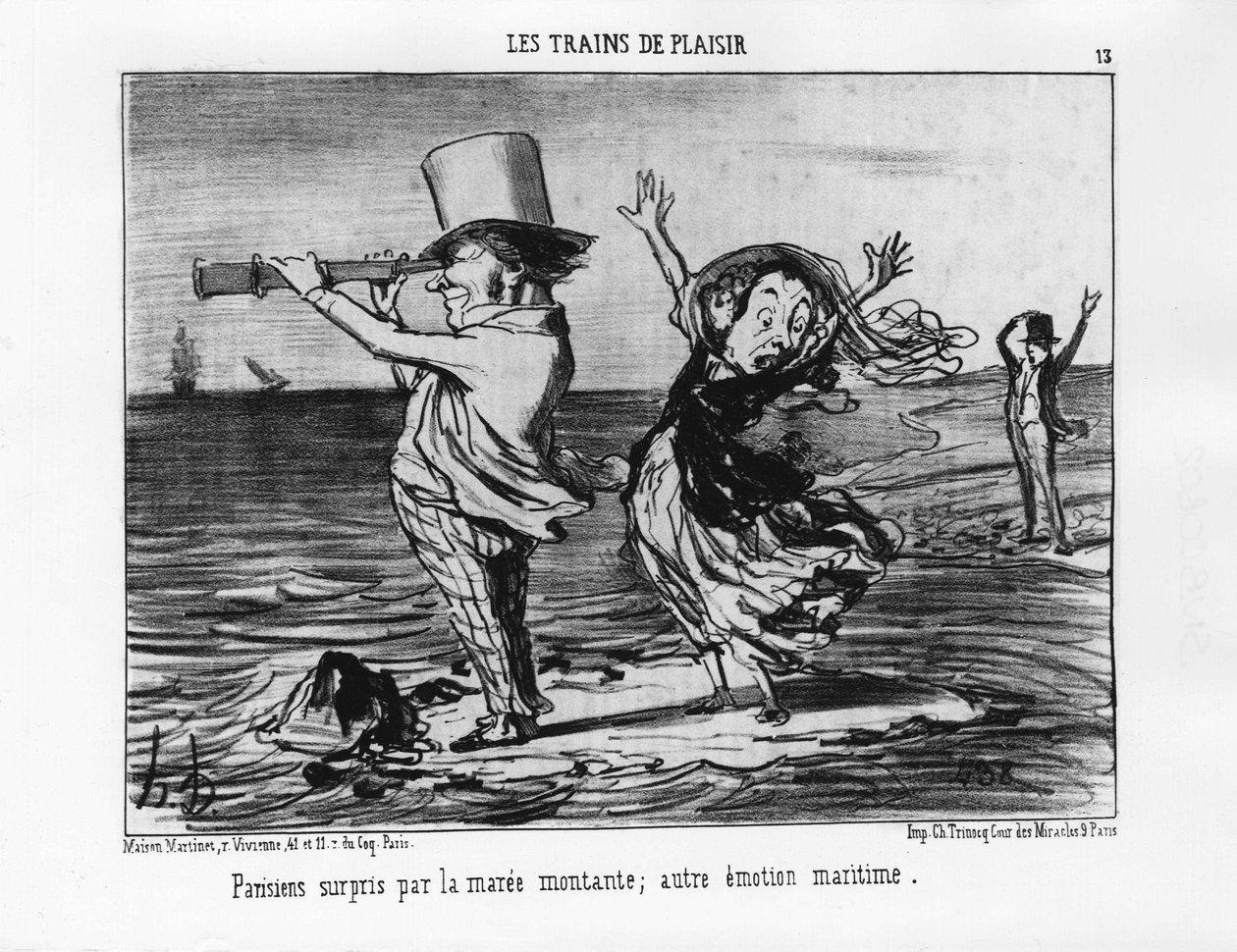 قطارات المتعة: فوجئ الباريسيون بارتفاع المد. عاطفة بحرية أخرى - بقلم Daumier "" Les chemin de fer "" في "" Charivari "بتاريخ 18/09/1852. بواسطة الشرف دومييه