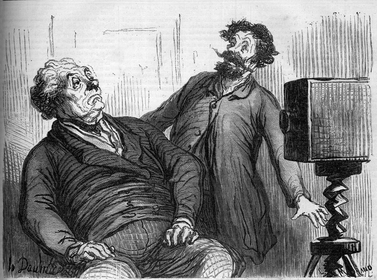 المصورين والصور. كارتون من قبل هونور دومير (1808-1879). نقش في "" Le Monde Illustré "" رقم 259 بتاريخ 29 مارس 1862. بواسطة الشرف دومييه