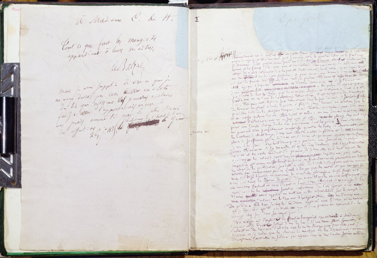الصفحة الأولى والتفاني لمدام هانسكا من "Le Pere Goriot" (قلم وحبر على ورق) بواسطة Honore de Balzac