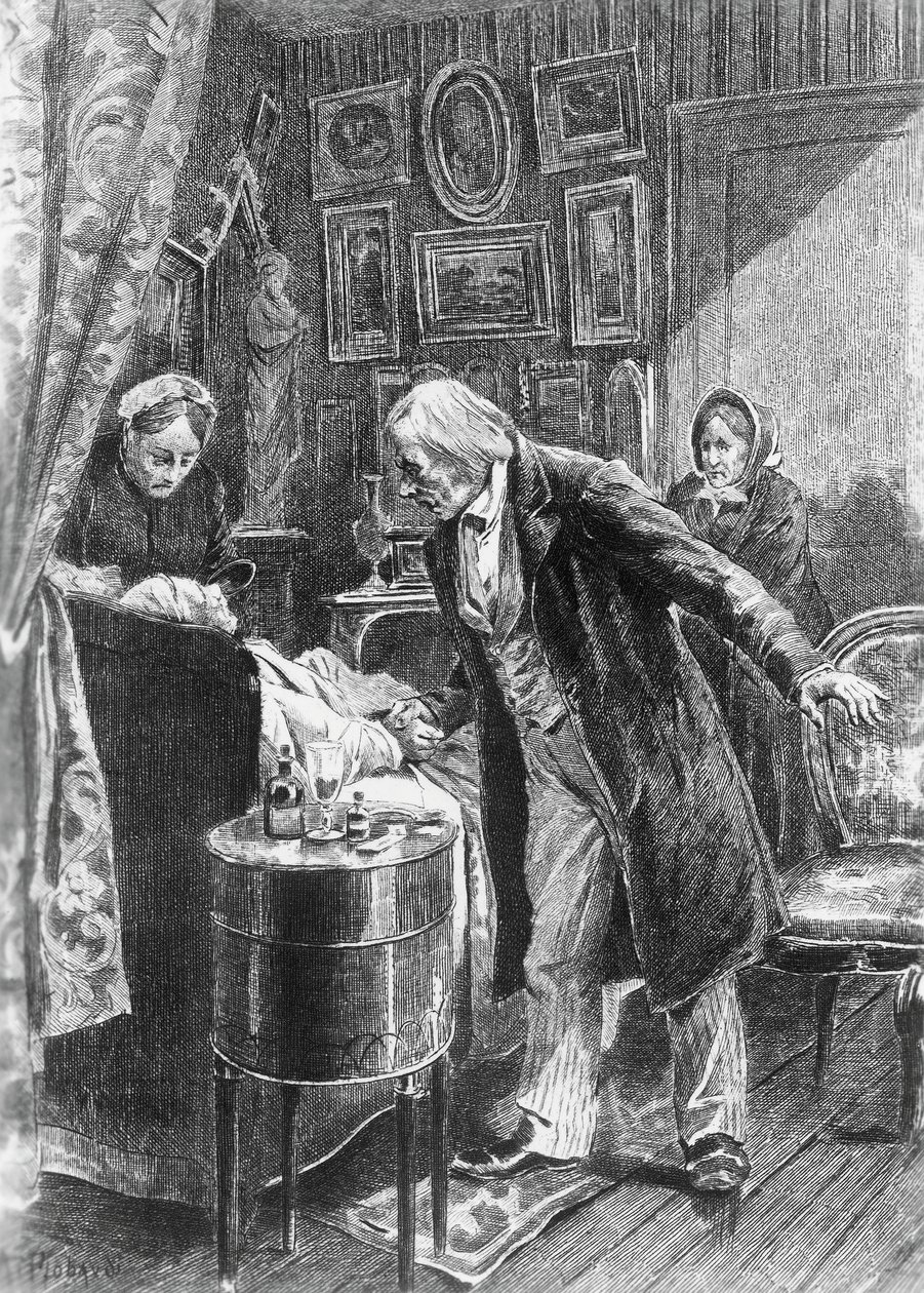 رسم توضيحي بواسطة Alcide Theophile Robaudi (نشط في 1874-1884) لـ Cousin Pons ، رواية بقلم Honore de Balzac (1799-1850) من مجموعة متعددة المجلدات بعنوان Human Comedy ، نُشرت في عام 1900 ، باريس بواسطة Honore de Balzac