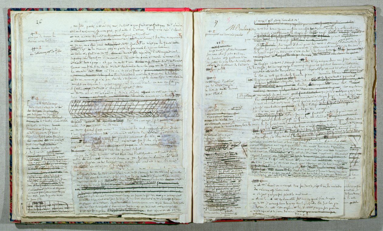 الصفحتان 26 و 27 من مخطوطة "Wann-Chlore" ، التي نُشرت بشكل مجهول عام 1825 (قلم حبر وحبر على ورق) بواسطة Honore de Balzac