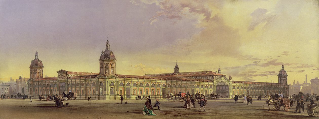 سوق متروبوليتان للحوم والدواجن ، سميثفيلد ، لندن ، 1868 ، بعد لوحة رسمها المهندس المعماري (chromolitho) بواسطة هوراس جونز