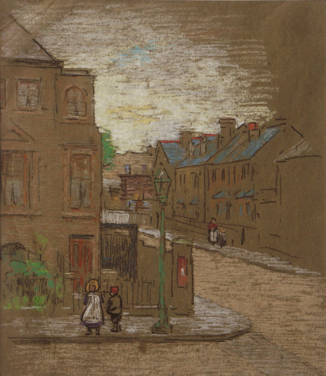 أطفال ينتظرون على زاوية شارع c.1900 (طباشير ملون على ورق بني) بواسطة هوراس مان ليفينز