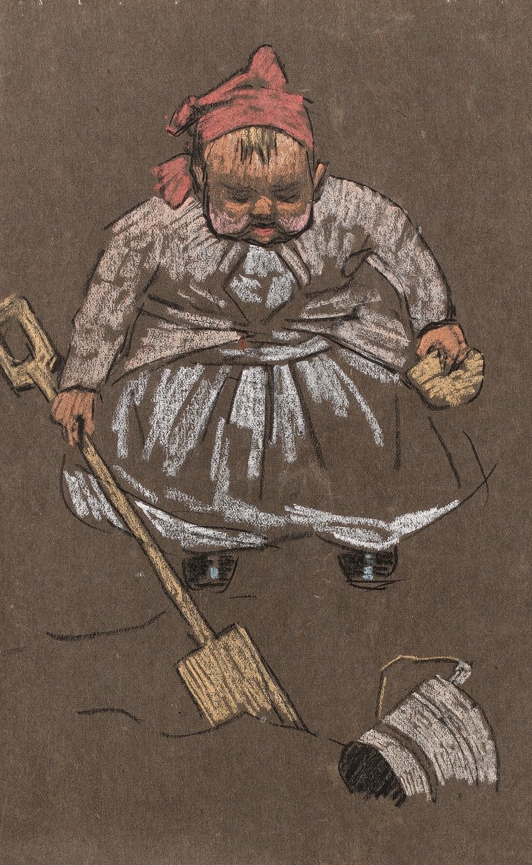 إيفانجلين ، ابنة الفنانين ، على الشاطئ ، c.1900 (الطباشير الملون على الورق) بواسطة هوراس مان ليفينز