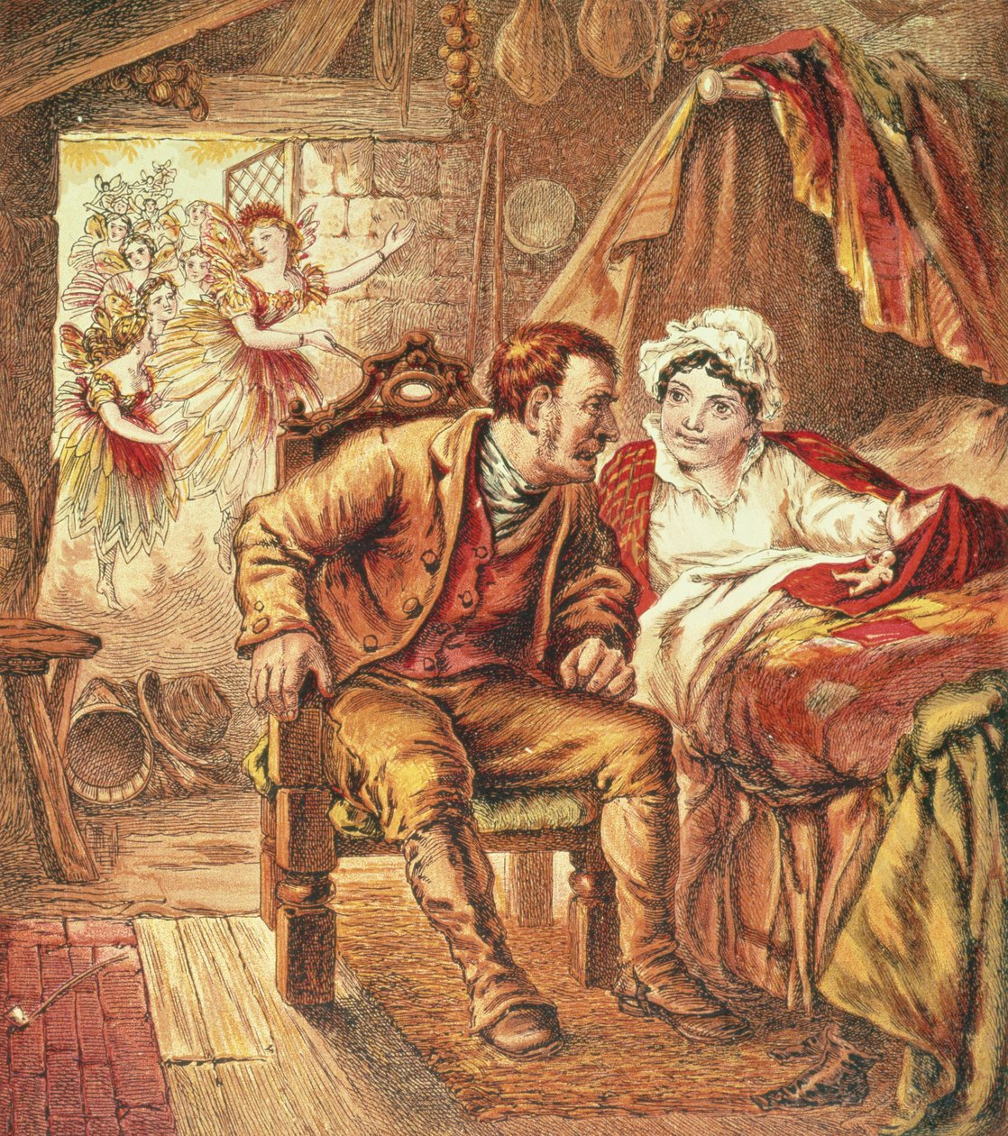ولادة توم الإبهام ، رسم توضيحي من كتاب صور الممرضات الخاص بنا ، محفور بواسطة Kronheim & Co. ، 1869 بواسطة هوراس بيثريك