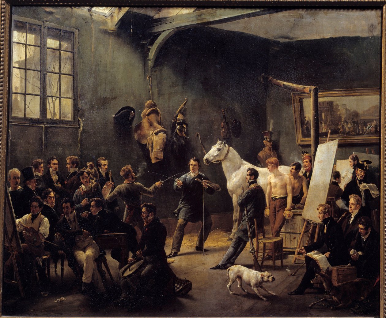ورشة عمل هوراس فيرنيه عام 1820. يمارس العديد من المتدربين نماذج حيوانية. رسم هوراس إميل فيرنيه (1789-1863) 1820 صن. 0،55 × 0،65 م. مجموعة كارنو بواسطة إميل جان هوراس فيرنيه