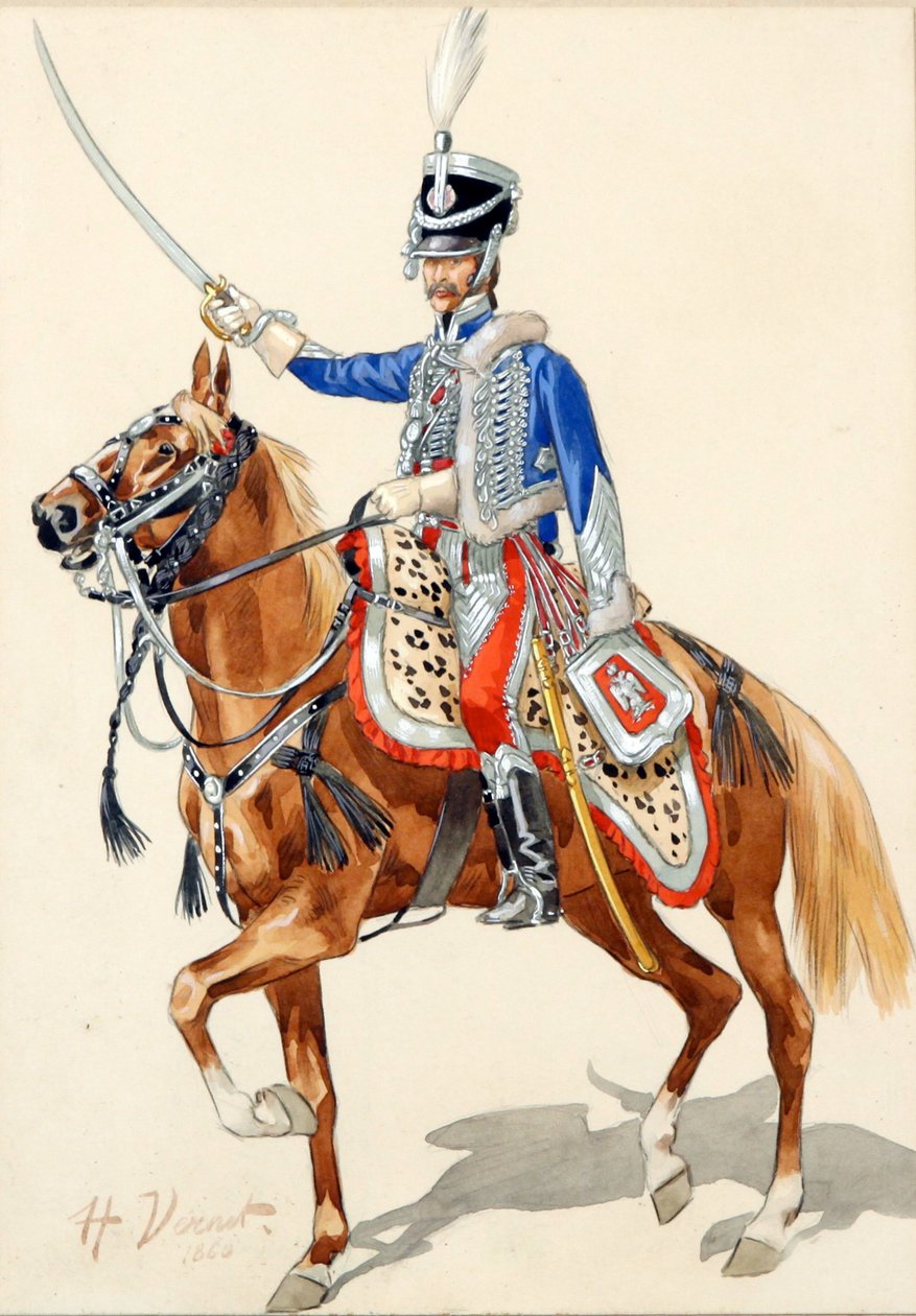 هوسارد روس ابن الشام صابر - هوس روسي يربي صابره على قدم المساواة مع فرنت ، هوراس (1789-1863) ، - ألوان مائية وحبر على ورق ، 30 × 21 - مجموعة خاصة بواسطة إميل جان هوراس فيرنيه