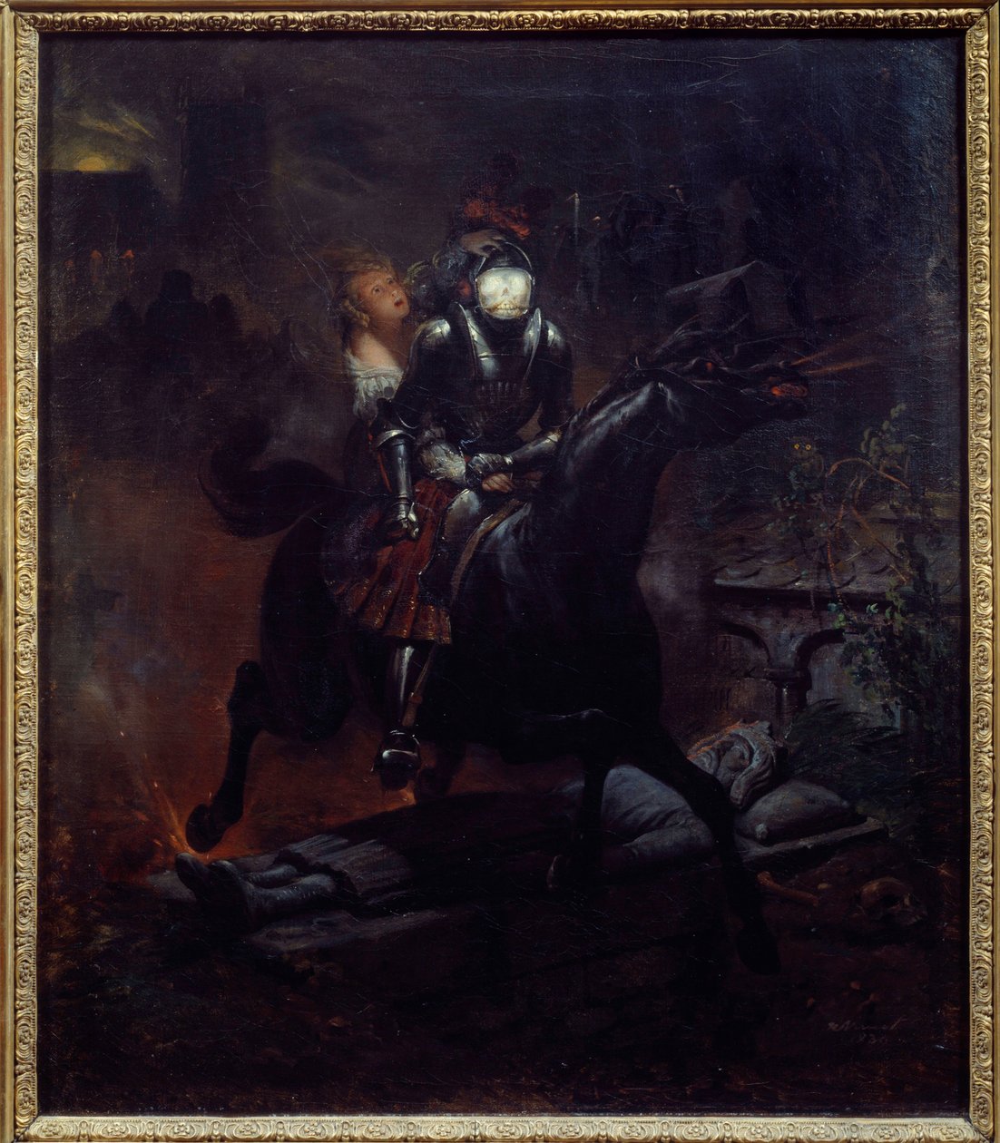 رسم توضيحي لقصيدة ليونور لقصيدة جوتفريد برغر "" ليونور "(1747-1794) ، الموت على حصانه يأخذ ليونور. لوحة لإميل جان هوراس فيرنيه (1789-1863) 1839 صن. 0،61x0،55 م نانت ، متحف الفنون الجميلة بواسطة إميل جان هوراس فيرنيه