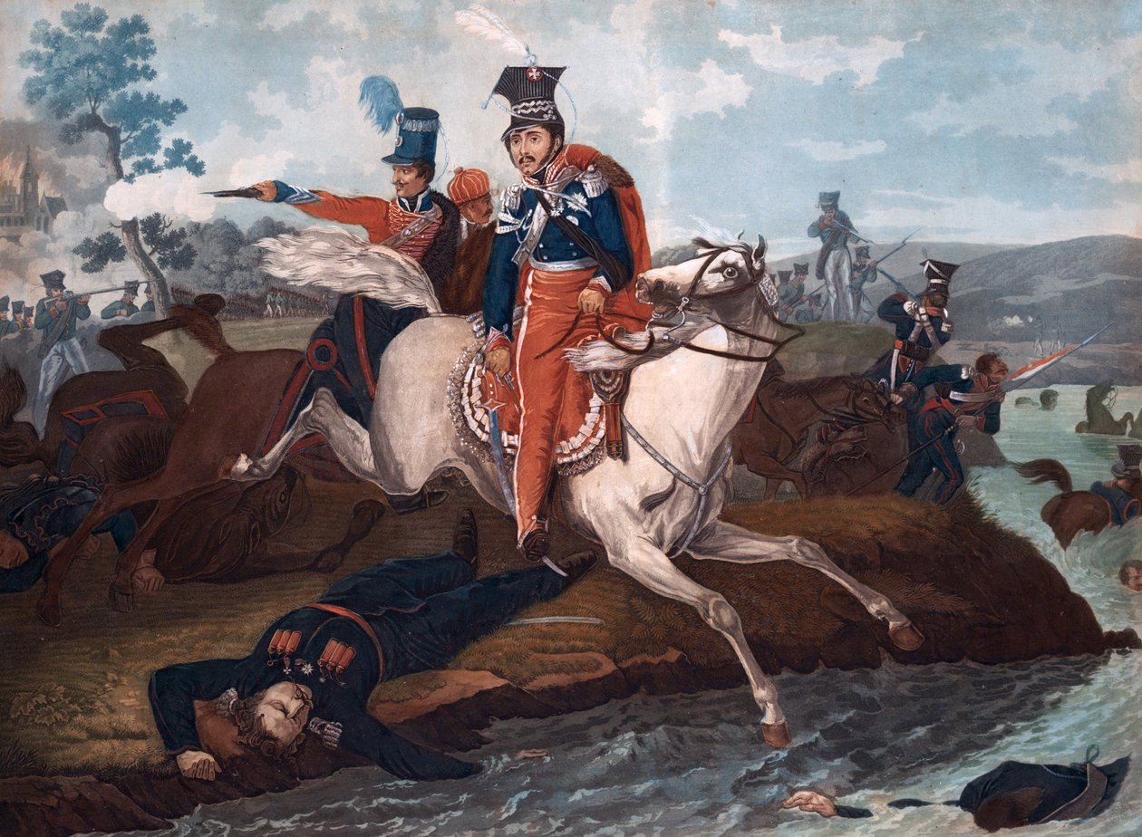 Mort du Prince Jozef Poniatowski (1763-1813) - وفاة الأمير جوزيف بوناتوفسكي في معركة لايبزيغ - فيرنت ، هوراس (1789-1863) - 1820 - الطباعة الحجرية الملونة - 40x54،4 - مجموعة خاصة بواسطة إميل جان هوراس فيرنيه