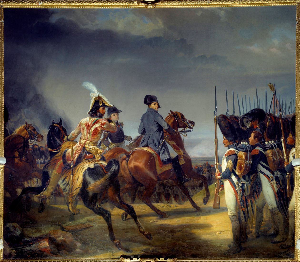 معركة إينا في 14/10/1806 ، الإمبراطور نابليون الأول (1769-1821) ، يواكيم مورات ولويس ألكسندر (لويس ألكسندر) اجتاز برتييه مراجعة الحارس لوحة لإميل ديت هوراس فيرنيه (1789-1863) 1836 ديم 4 ، 65x5،43 م بواسطة إميل جان هوراس فيرنيه