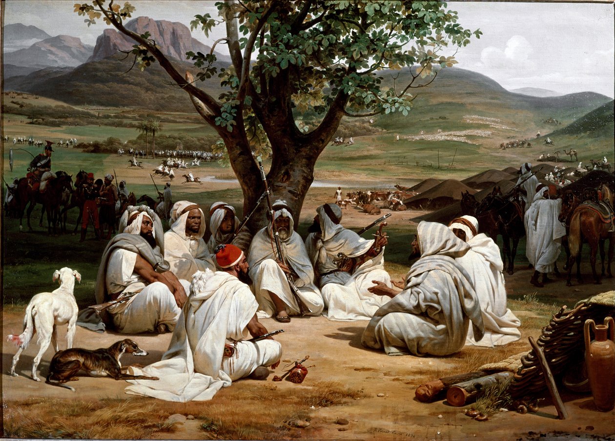 البرلماني ومجلس Medjeles للزعماء العرب. رسم أنطوان تشارلز هوراس فيرنيه (1758-1836) 1834. Dim. 98x52 سم. شانتيلي ، متحف كوندي بواسطة إميل جان هوراس فيرنيه