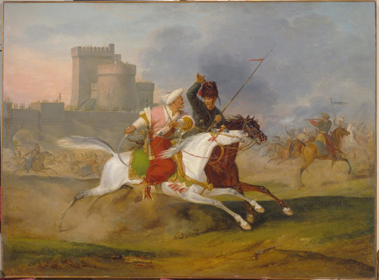 الترك والقوزاق - لوحة لهوراس فيرنيه (1789-1863) ، زيت على قماش بواسطة إميل جان هوراس فيرنيه