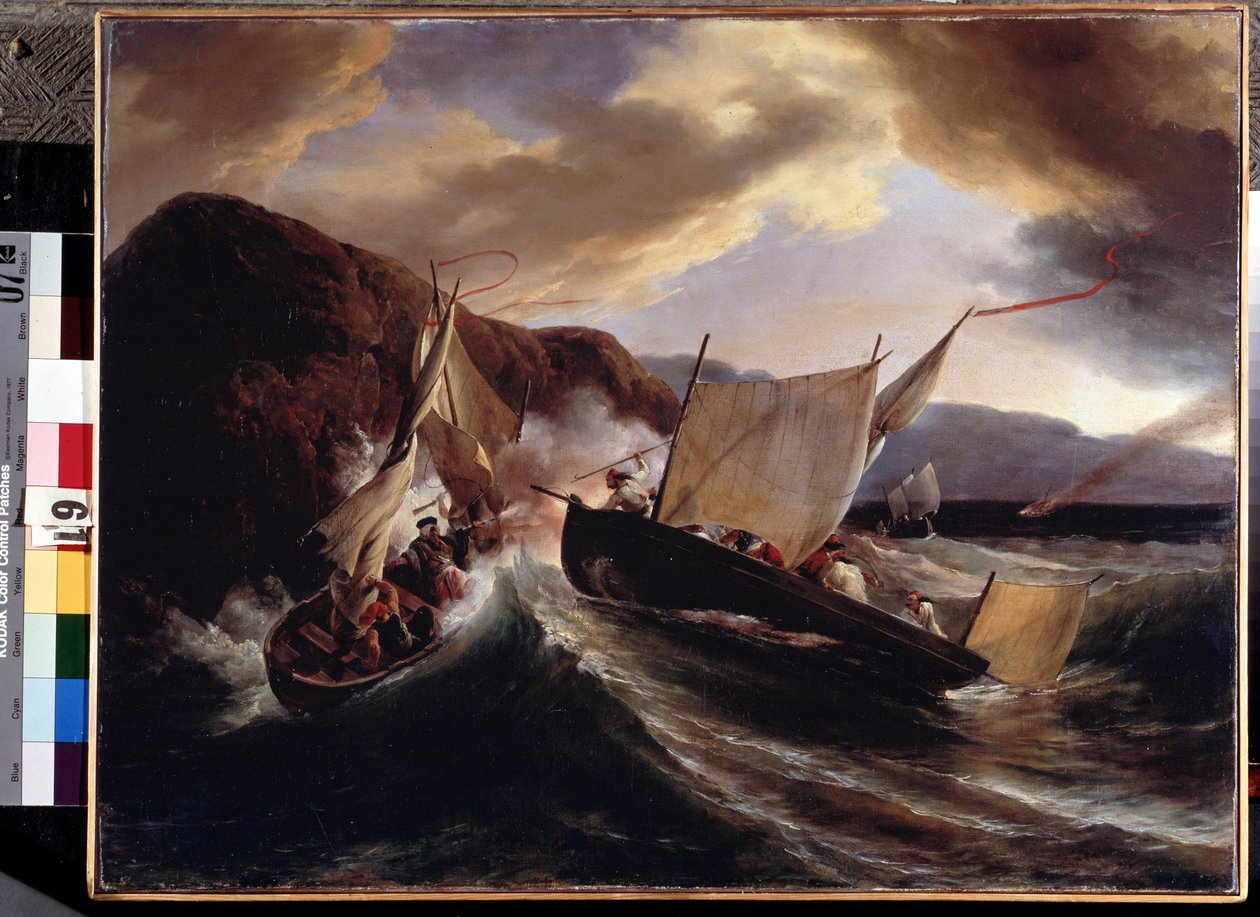 معركة بحرية. لوحة هوراس فيرنيه (1789-1863). زيت على قماش ، ٥٤ × ٧٠ سم بواسطة إميل جان هوراس فيرنيه