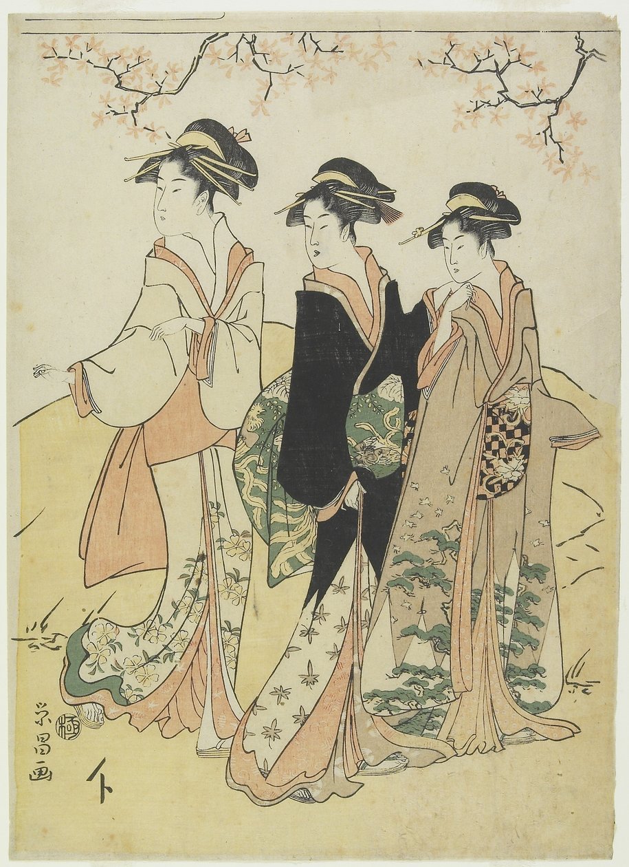 (ثلاثة المحظيات تحت شجرة الكرز) ، ج. 1790 بواسطة Hosoda Eiso